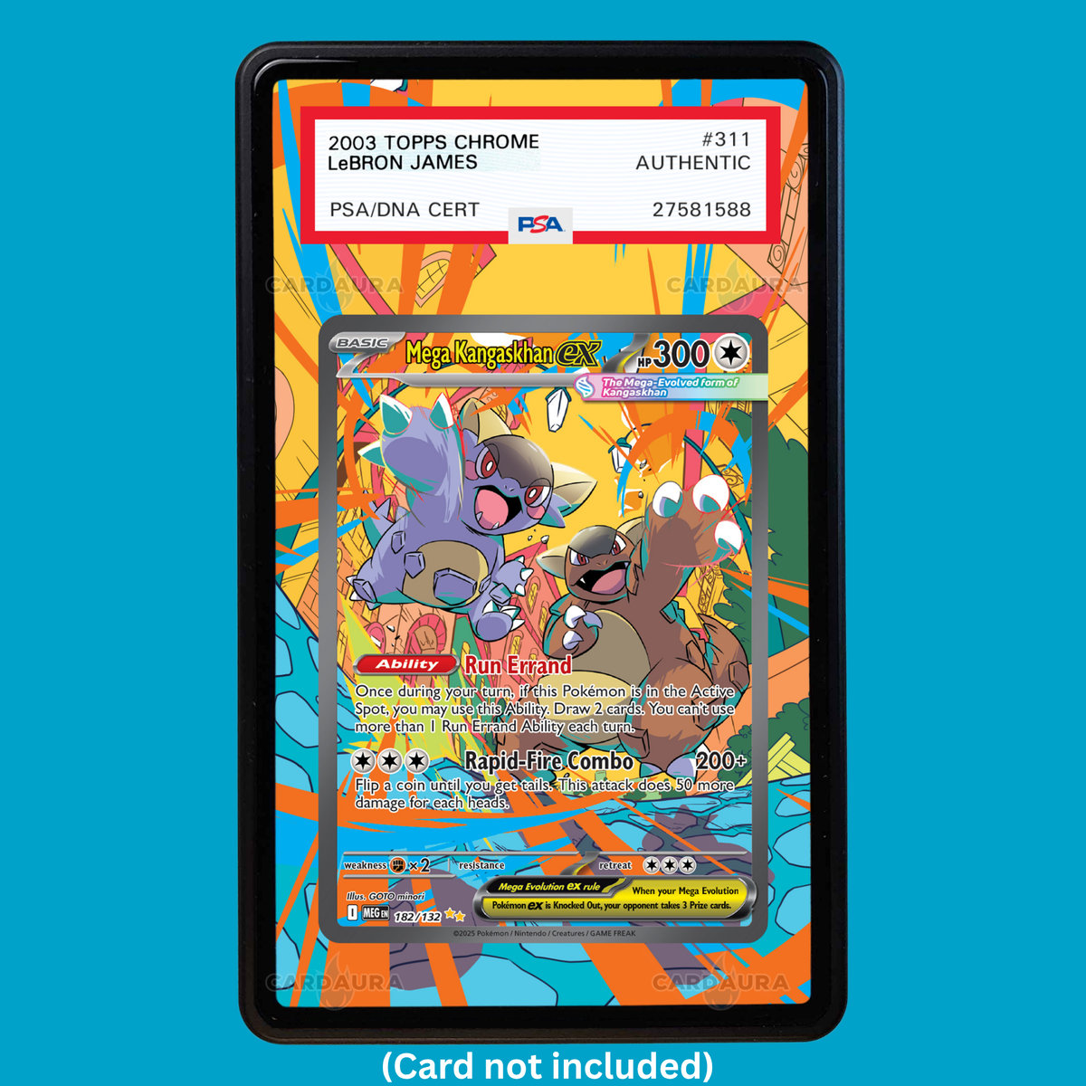 Hand-drawn Mega Kangaskhan 182/132 Mega Evolutions extended art display case insert for graded Pokémon cards