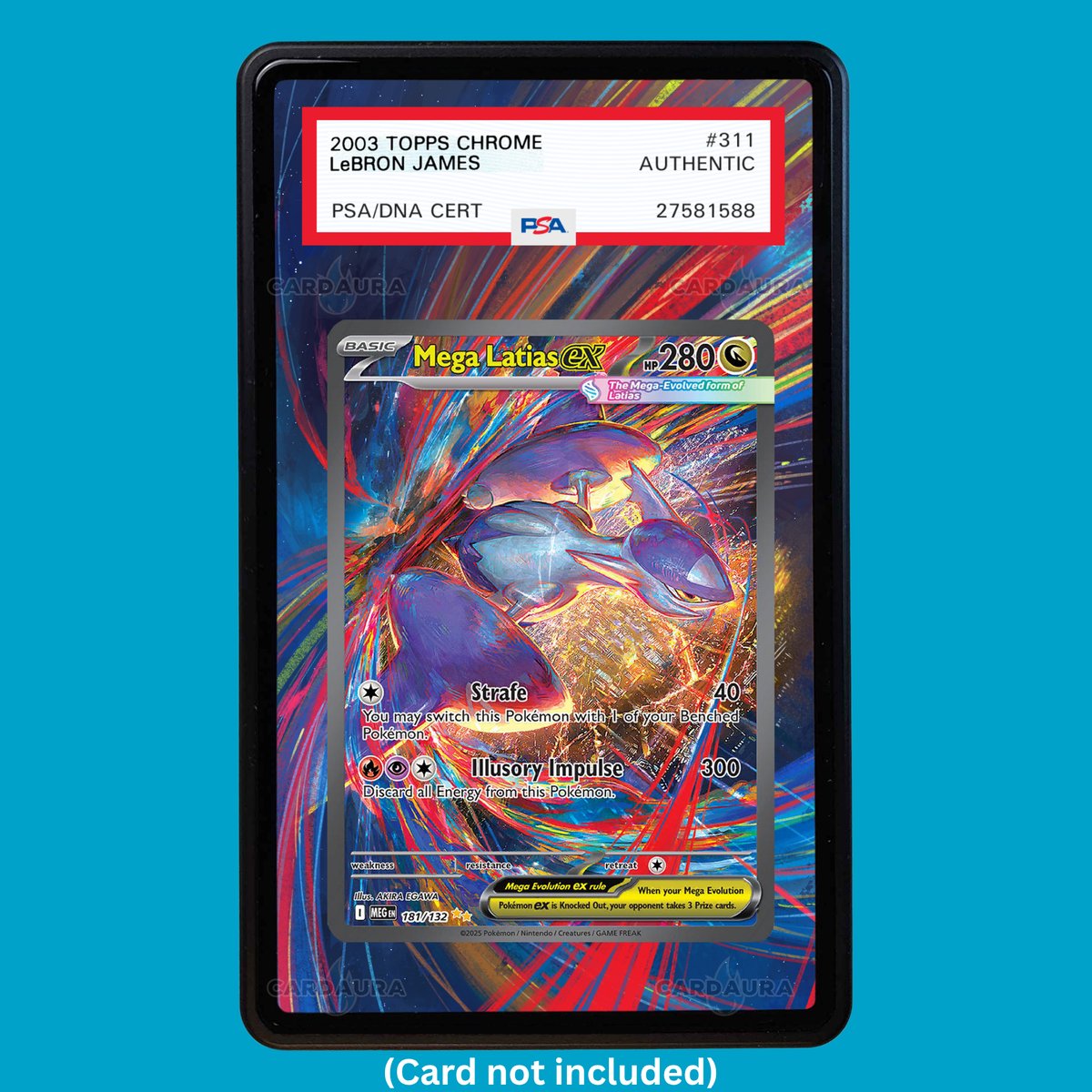 Hand-drawn Latias 181/132 Mega Evolutions extended art display case insert for graded Pokémon cards
