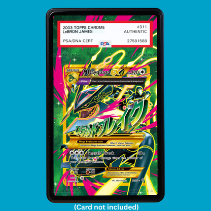 Showcase your M Rayquaza EX 98/98 with a premium extended art display case designed for graded Pokémon cards. This collectible display combines hand-drawn extended artwork, a magnetic aluminum case, and UV-protective tempered glass to help protect and elevate your M Rayquaza EX 98/98 card.