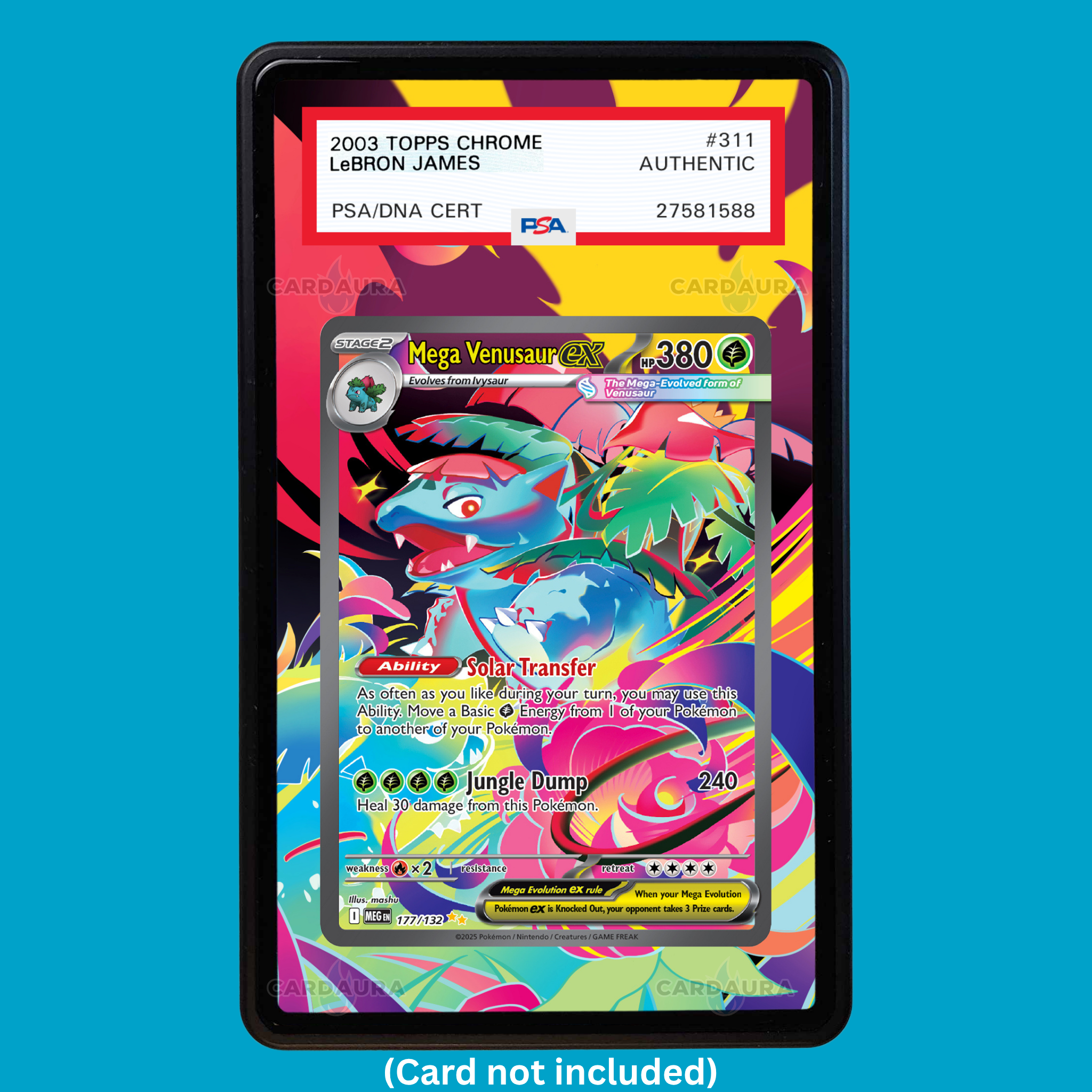 Hand-drawn Venusaur 177/132 Mega Evolutions extended art display case insert for graded Pokémon cards