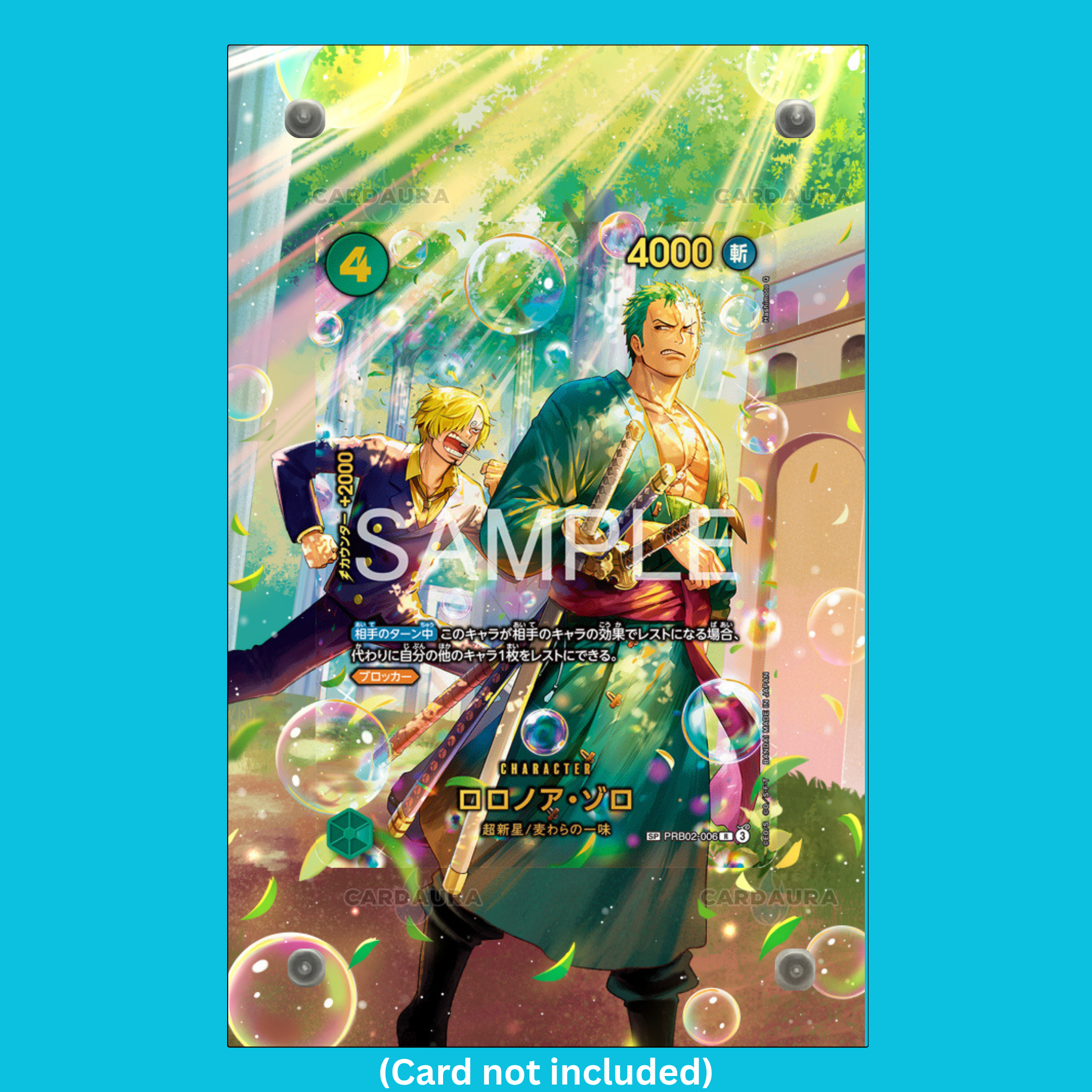 Roronoa Zoro PRB02-006 SP From One Piece Azure Sea's Seven Display Case (Extended Art Frame) | Magnetic Acrylic Holder for Ungraded Cards