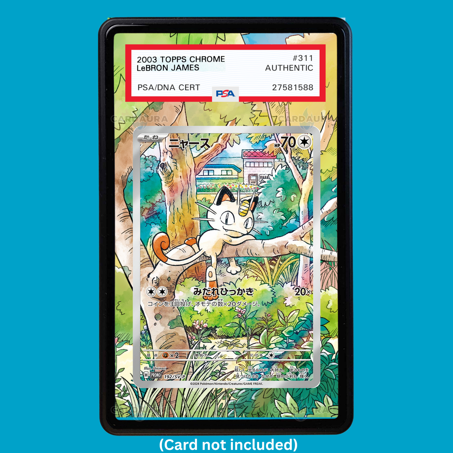 Hand-drawn Meowth 106/094 Phantasmal Flames extended art display case insert for graded Pokémon cards