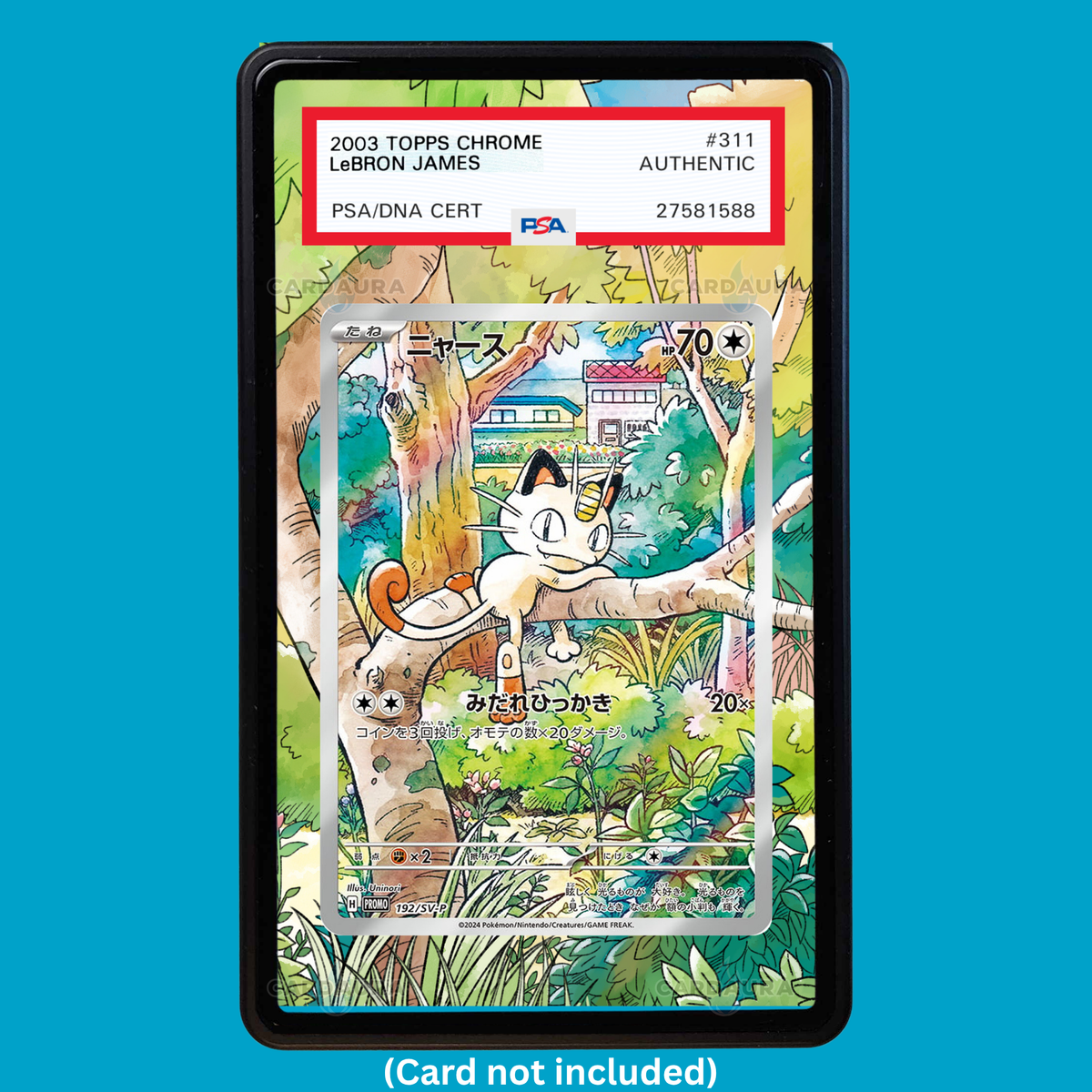 Hand-drawn Meowth 106/094 Phantasmal Flames extended art display case insert for graded Pokémon cards