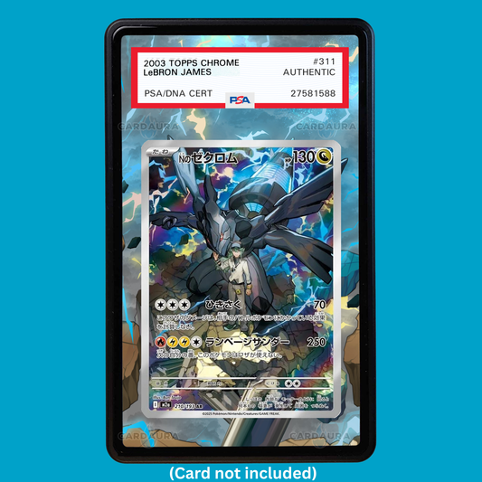 Showcase your N's Zekrom 031 with a premium extended art display case designed for graded Pokémon cards. This collectible display combines hand-drawn extended artwork, a magnetic aluminum case, and UV-protective tempered glass to help protect and elevate your N's Zekrom 031 card.