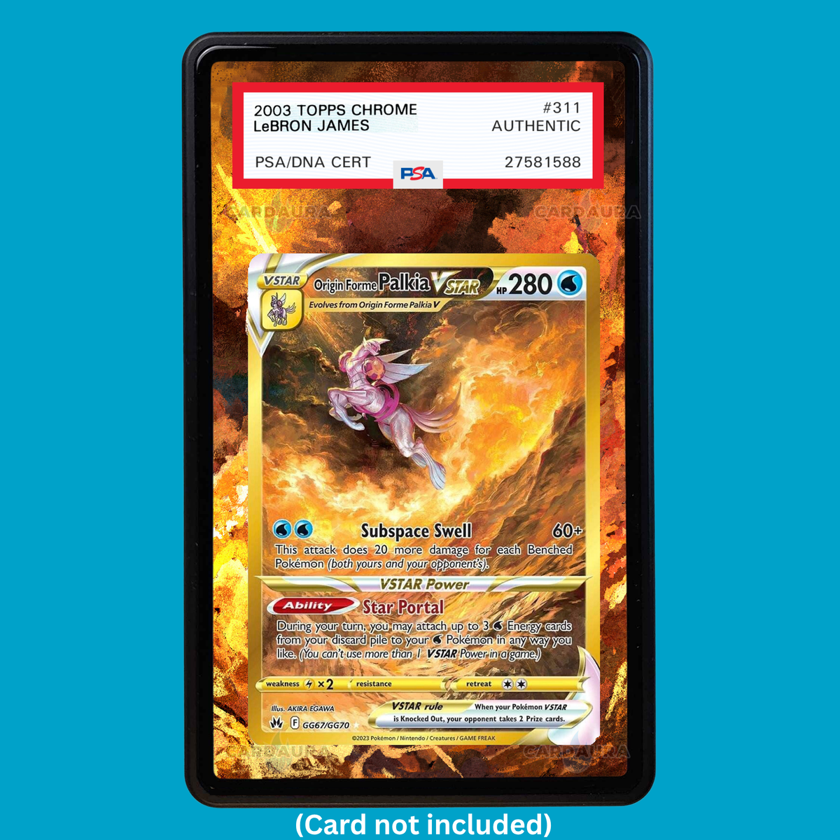 Hand-drawn Origin Forme Palkia VSTAR GG67 Crown Zenith extended art display case insert for graded Pokémon cards