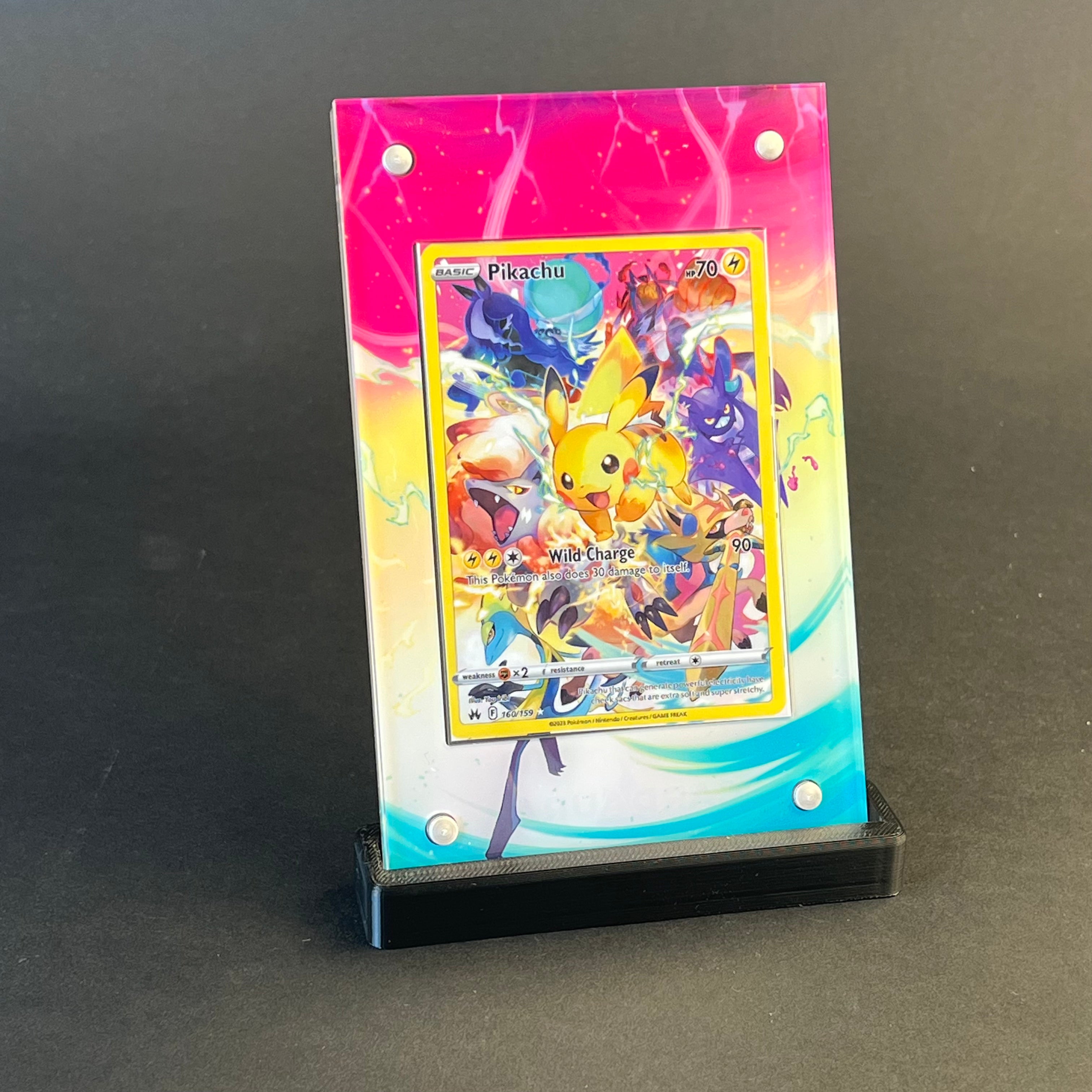Pikachu Secret Rare 160/159 | Crown Zenith CardAura - Extended Art + Display Case (Raw)