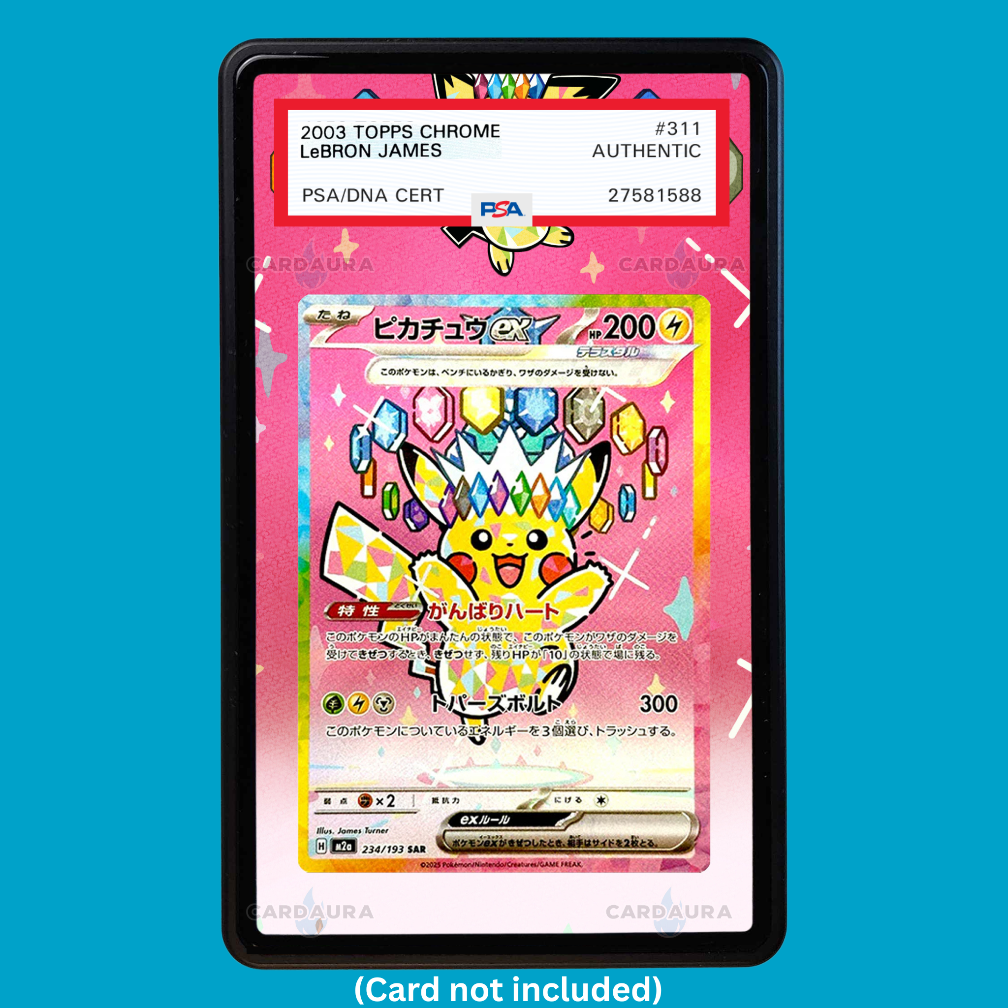 Showcase your Pikachu EX 277/217 with a premium extended art display case designed for graded Pokémon cards. This collectible display combines hand-drawn extended artwork, a magnetic aluminum case, and UV-protective tempered glass to help protect and elevate your Pikachu EX 277/217 card.