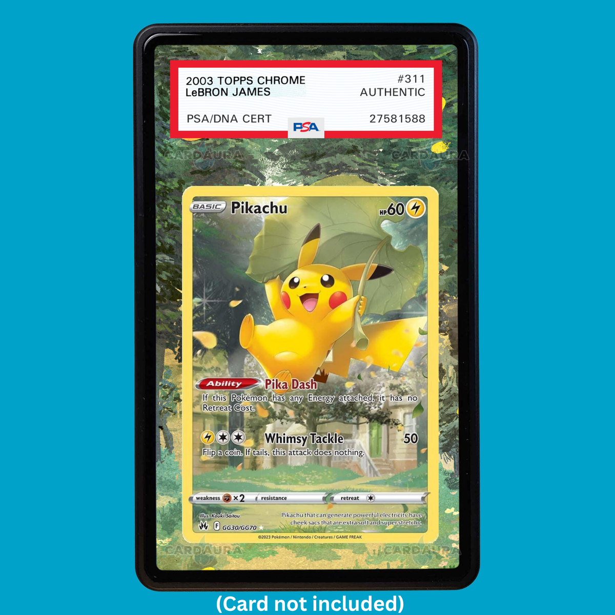 Hand-drawn Pikachu GG30/GG70 Crown Zenith extended art display case insert for graded Pokémon cards