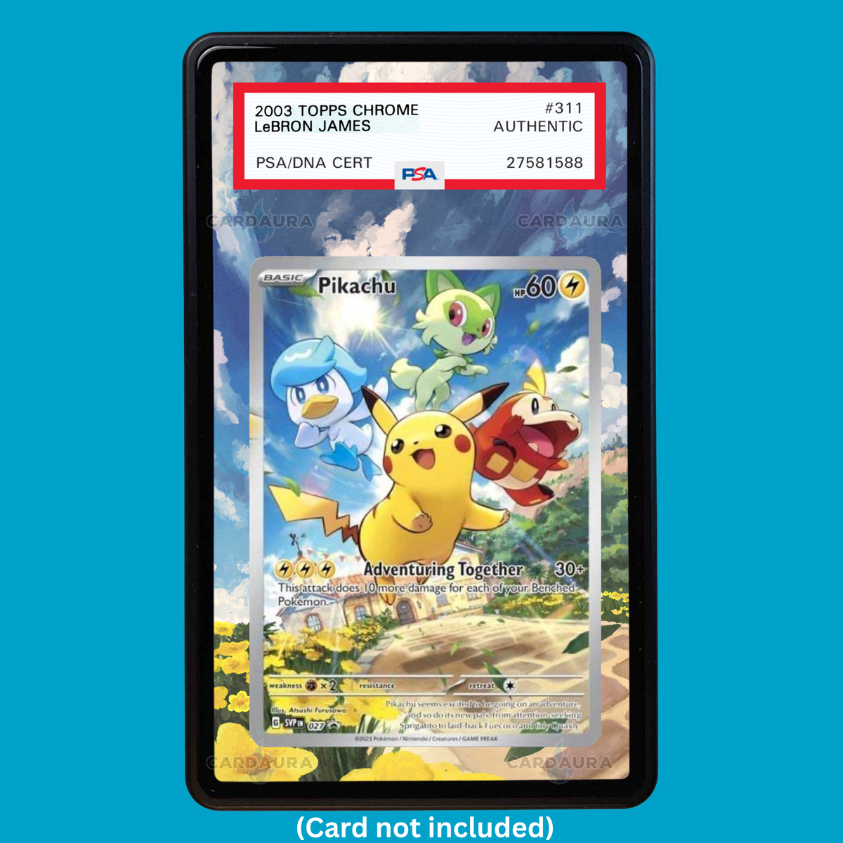 Hand-drawn Pikachu 027 Paldea Evolved extended art display case insert for graded Pokémon cards
