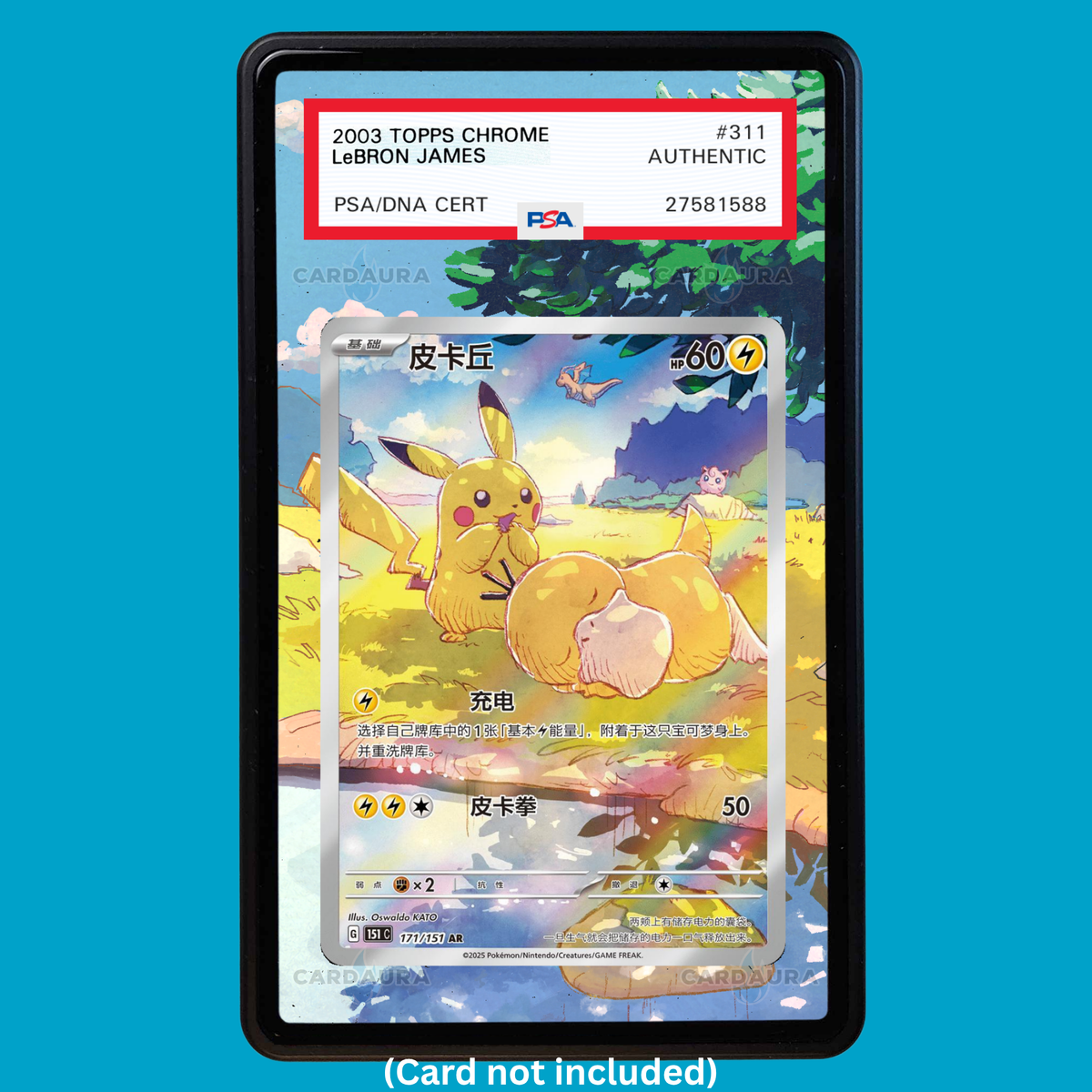 Hand-drawn Pikachu 171/151 Chinese 151 extended art display case insert for graded Pokémon cards