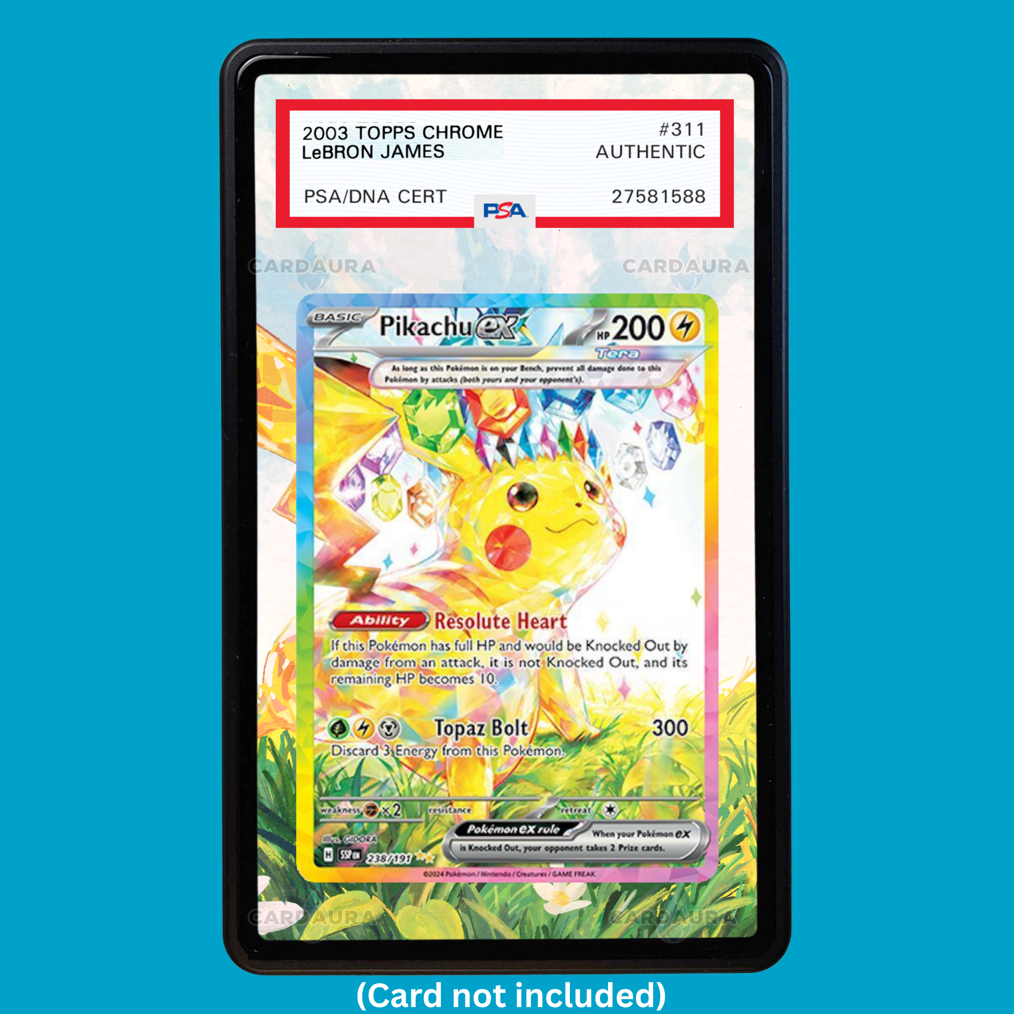 Hand-drawn Pikachu ex 238/191 Surging Sparks extended art display case insert for graded Pokémon cards