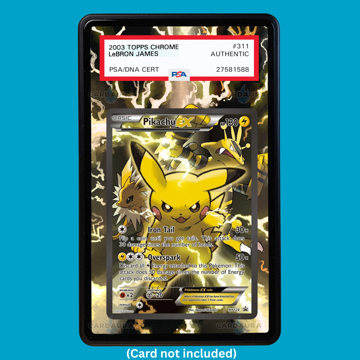Hand-drawn Pikachu EX XY124 Promo extended art display case insert for graded Pokémon cards