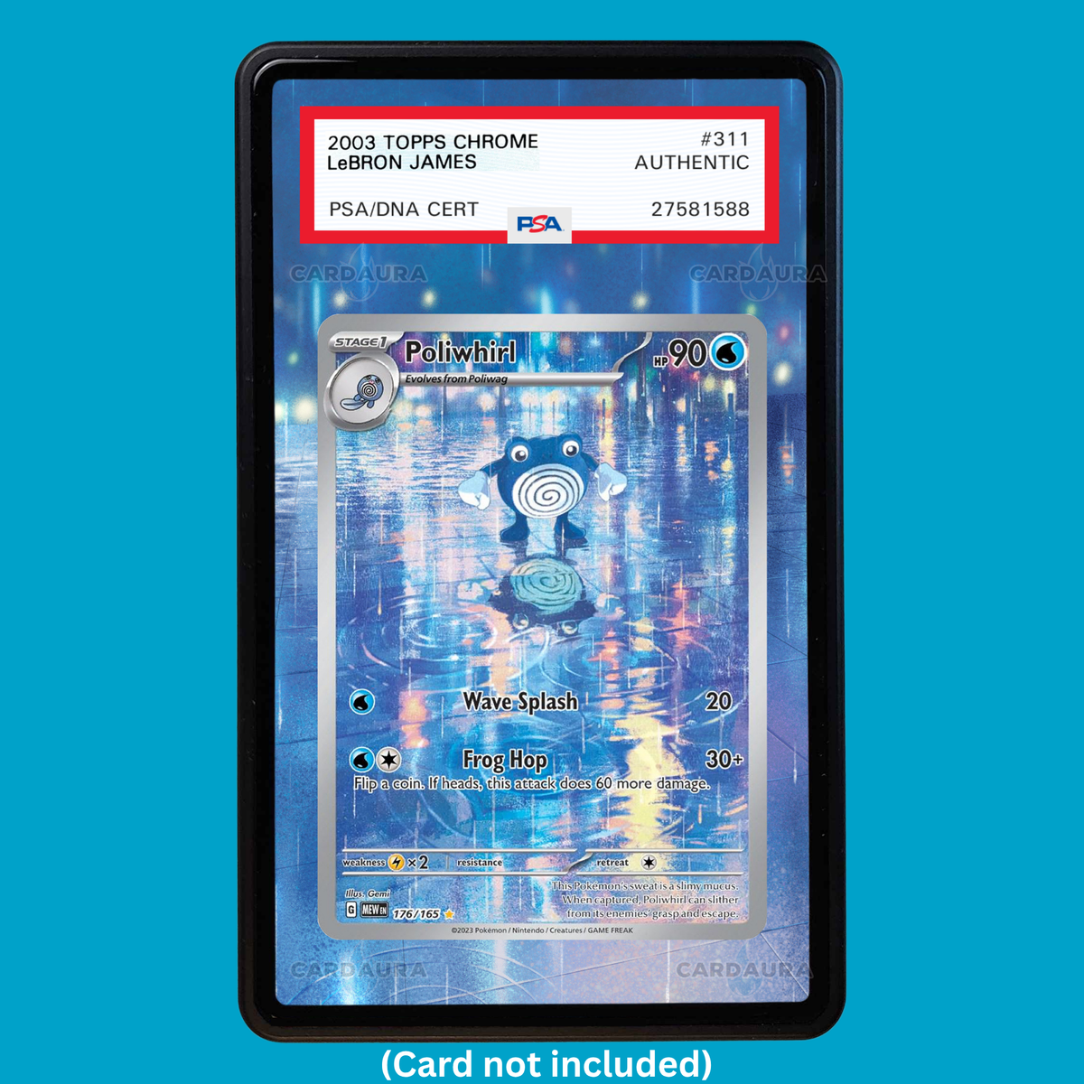 Hand-drawn Poliwhirl 176/165 Set 151 extended art display case insert for graded Pokémon cards