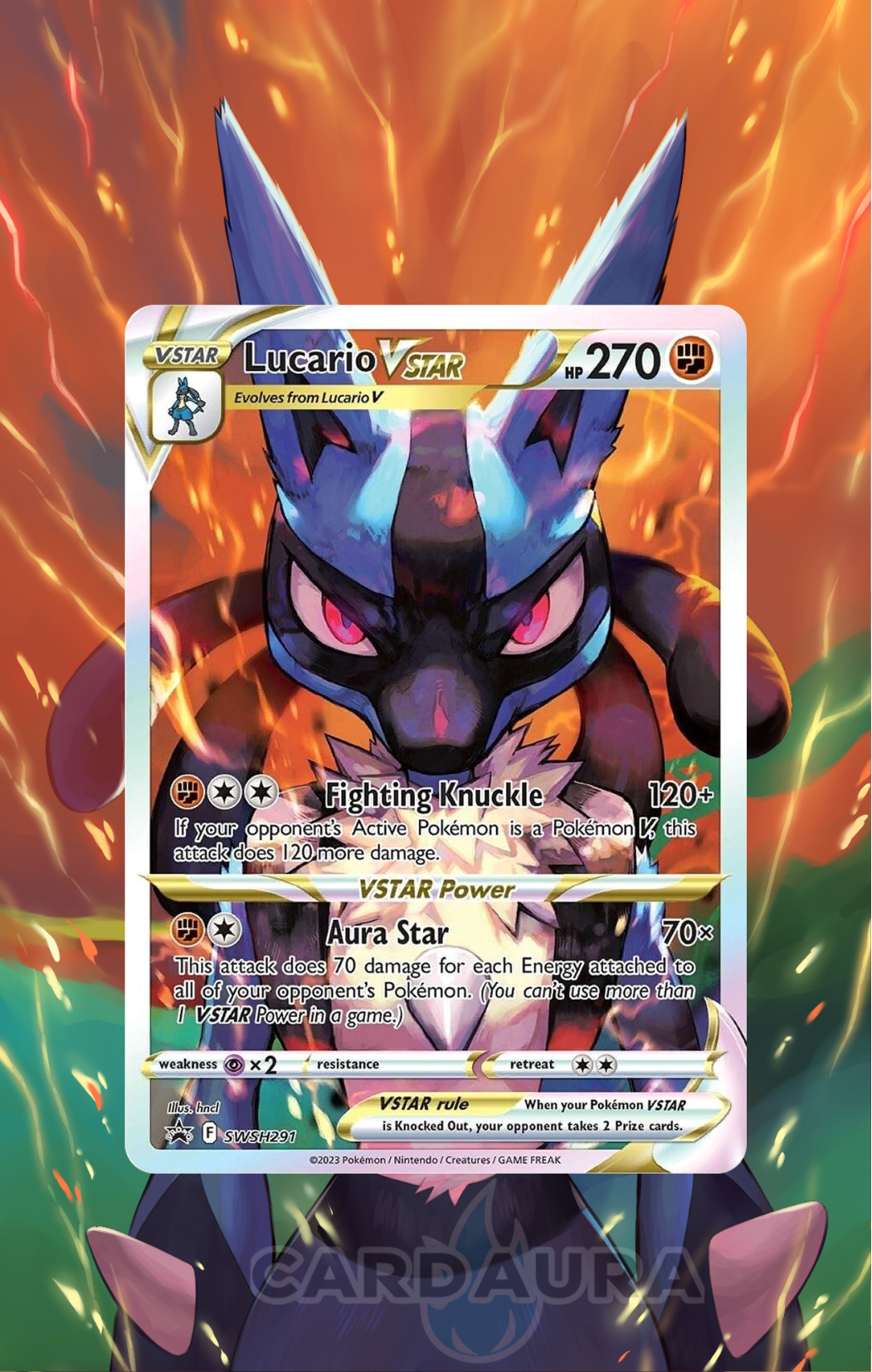 Lucario VStar SWSH291 | Crown Zenith AuraSlab - Extended Art + Case (Graded)