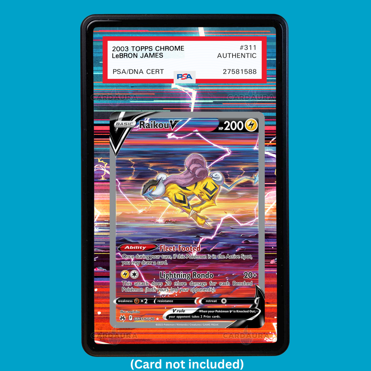 Hand-drawn Raikou V GG41/GG70 Crown Zenith extended art display case insert for graded Pokémon cards