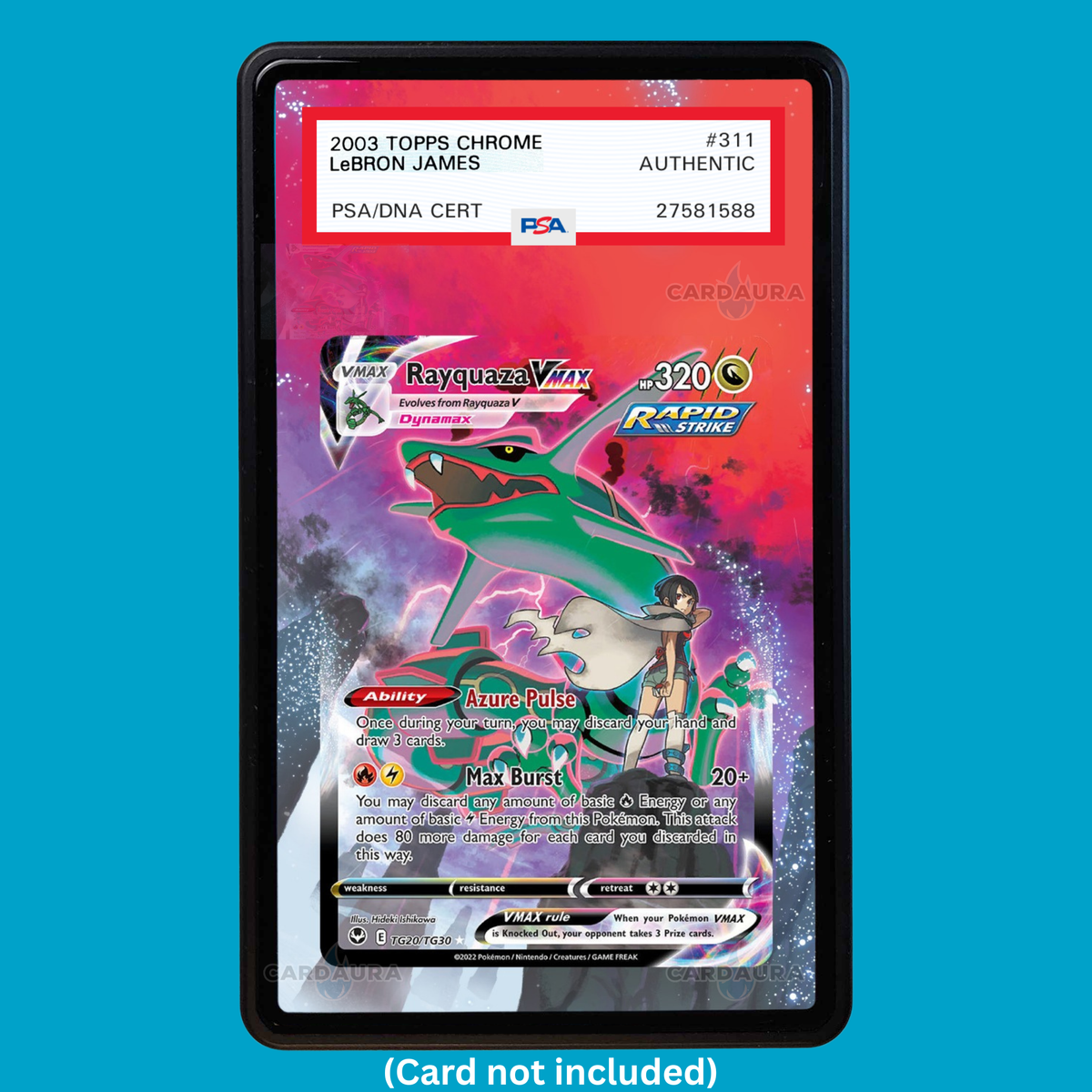 Hand-drawn Rayquaza VMAX TG20/TG30 extended art display case insert for graded Pokémon cards