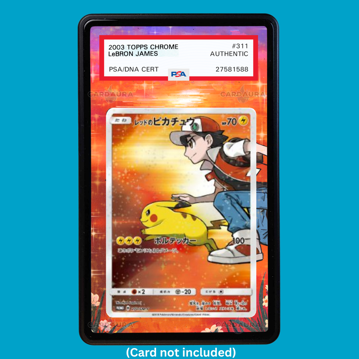 Hand-drawn Red's Pikachu 270/SM-P Japanese Promo extended art display case insert for graded Pokémon cards