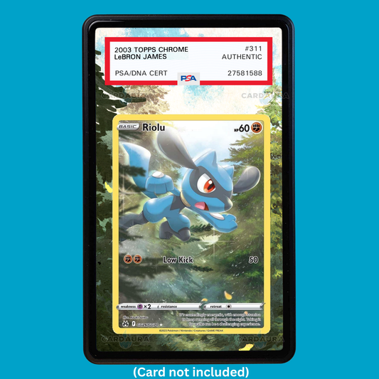Hand-drawn Riolu GG26 Crown Zenith extended art display case insert for graded Pokémon cards