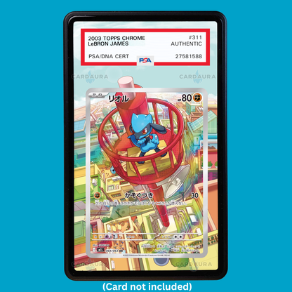 Hand-drawn Riolu 010 Mega Evolutions extended art display case insert for graded Pokémon cards