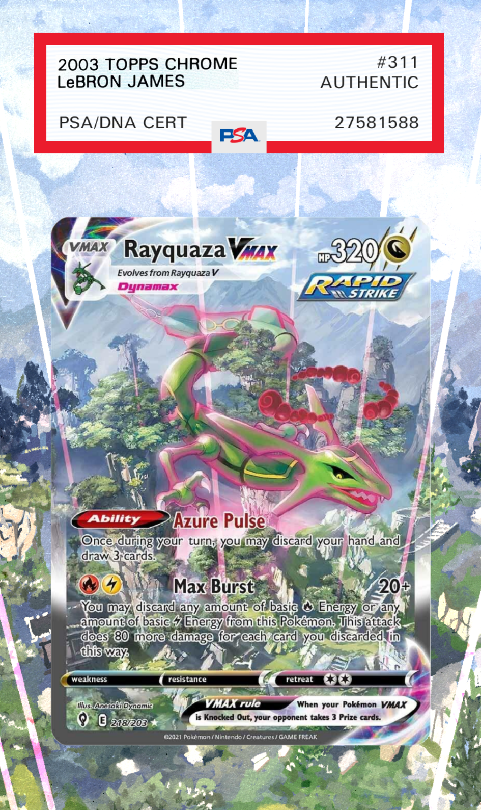 Rayquaza VMAX 218/203 | Evolving Skies AuraSlab - Extended Art + Case (Graded)