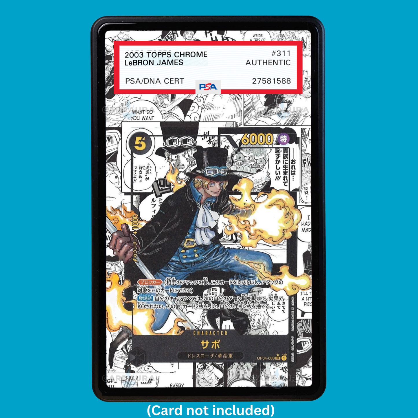 Showcase your Sabo Manga OP04-083 with a premium extended art display case designed for graded One Piece cards. This collectible display combines hand-drawn extended artwork, a magnetic aluminum case, and UV-protective tempered glass to help protect and elevate your One Piece Sabo OP04-083 Manga card.