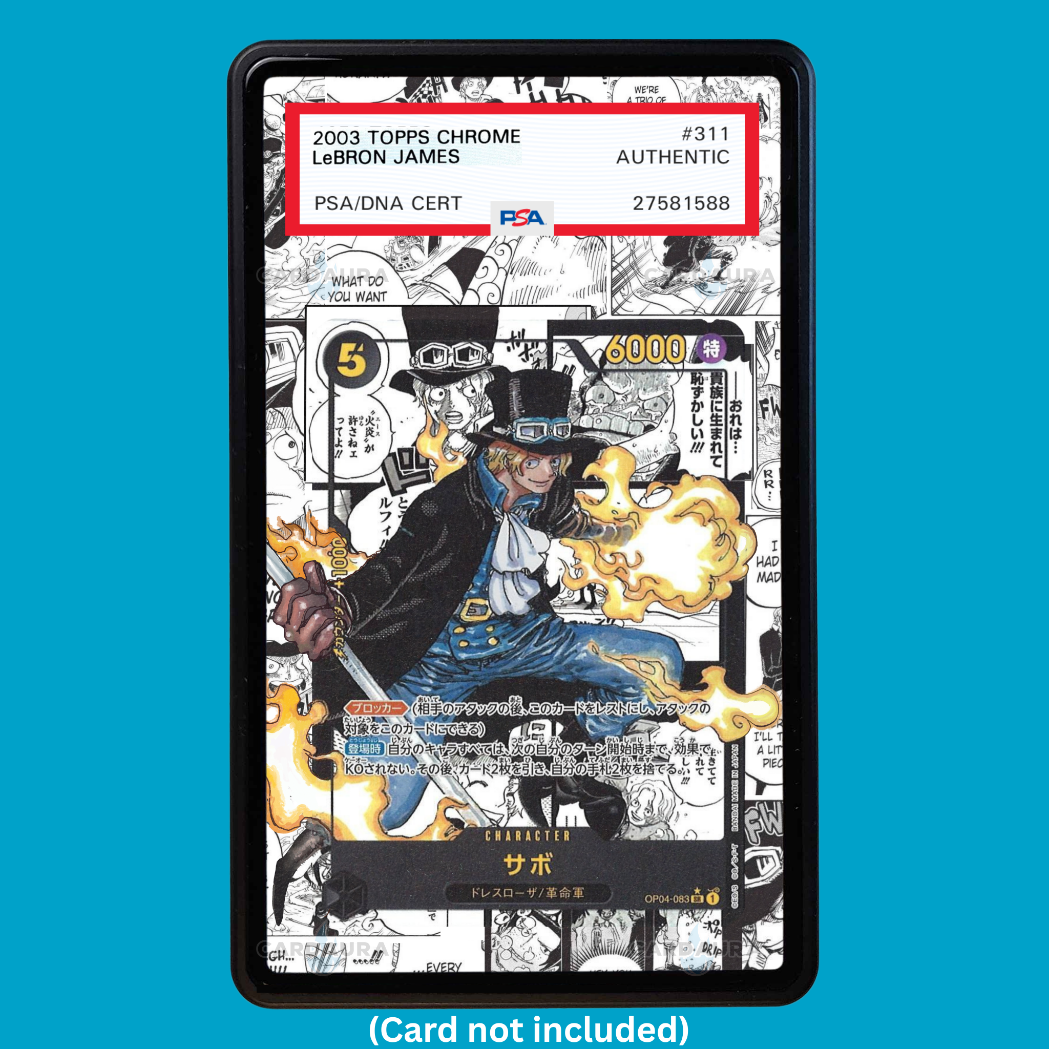 Showcase your Sabo Manga OP04-083 with a premium extended art display case designed for graded One Piece cards. This collectible display combines hand-drawn extended artwork, a magnetic aluminum case, and UV-protective tempered glass to help protect and elevate your One Piece Sabo OP04-083 Manga card.