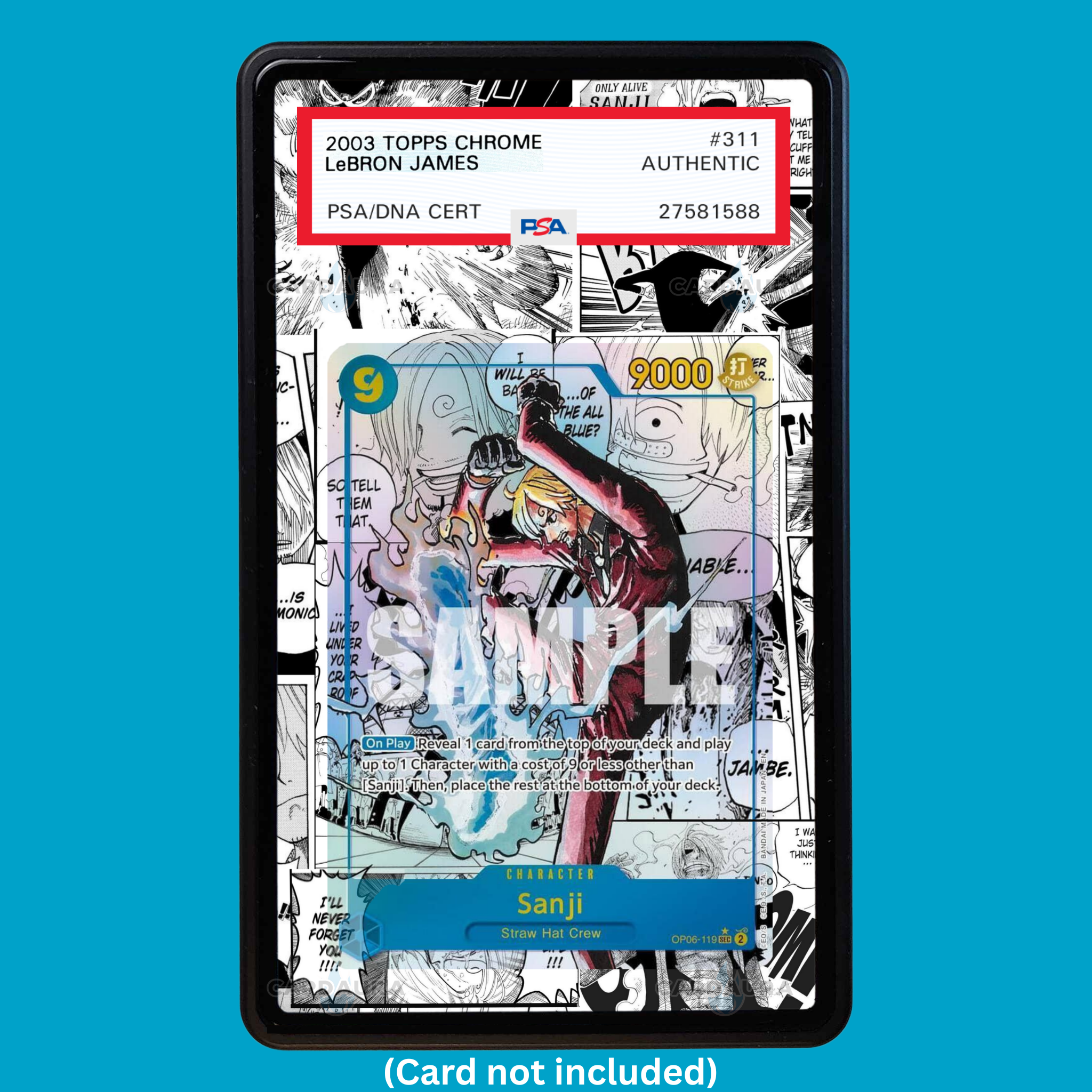 Showcase your Sanji Manga OP06-119 with a premium extended art display case designed for graded One Piece cards. This collectible display combines hand-drawn extended artwork, a magnetic aluminum case, and UV-protective tempered glass to help protect and elevate your One Piece Sanji Manga OP06-119 Manga card.