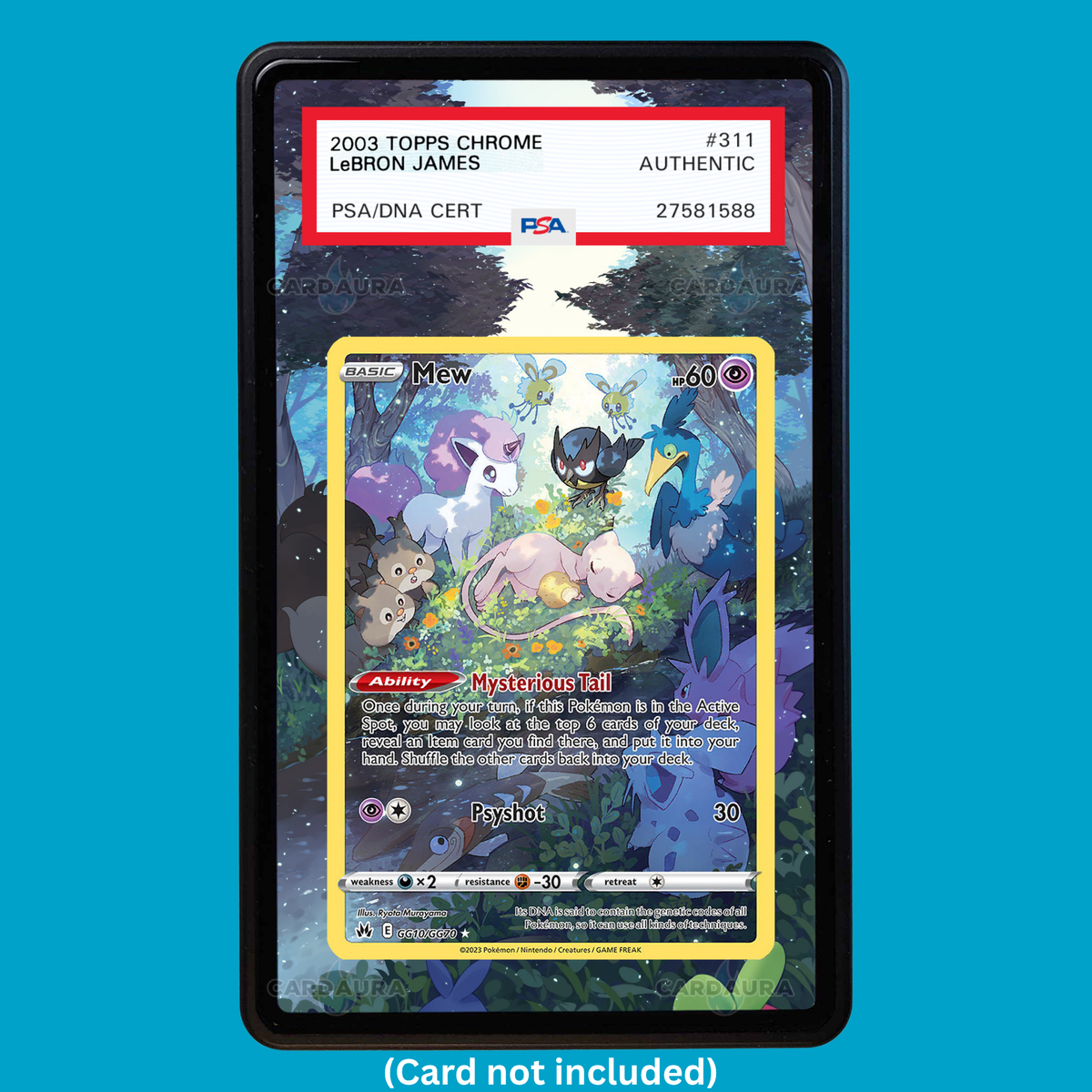 Hand-drawn Mew GG10/GG70 Crown Zenith extended art display case insert for graded Pokémon cards