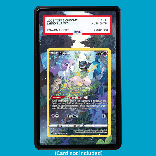 Hand-drawn Mew GG10/GG70 Crown Zenith extended art display case insert for graded Pokémon cards