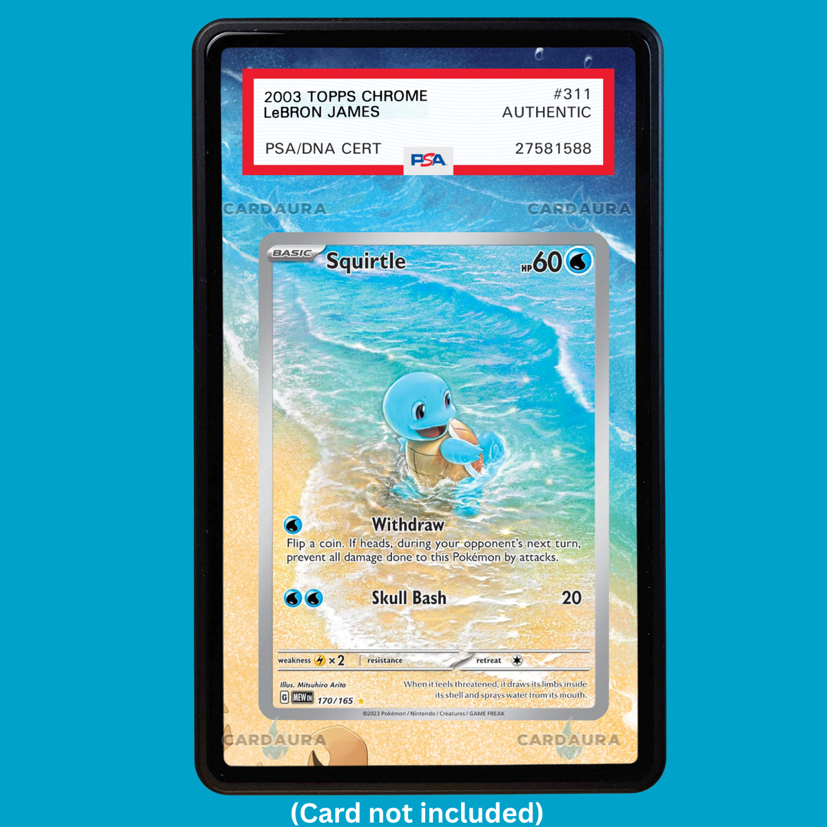 Hand-drawn Squirtle 170/165 Set 151 extended art display case insert for graded Pokémon cards