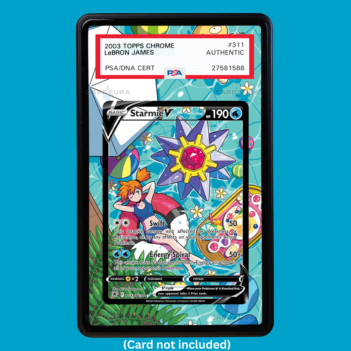 Showcase your Starmie V TG13/TG30 with a premium extended art display case designed for graded Pokémon cards. This collectible display combines hand-drawn extended artwork, a magnetic aluminum case, and UV-protective tempered glass to help protect and elevate your Starmie V TG13/TG30 card.
