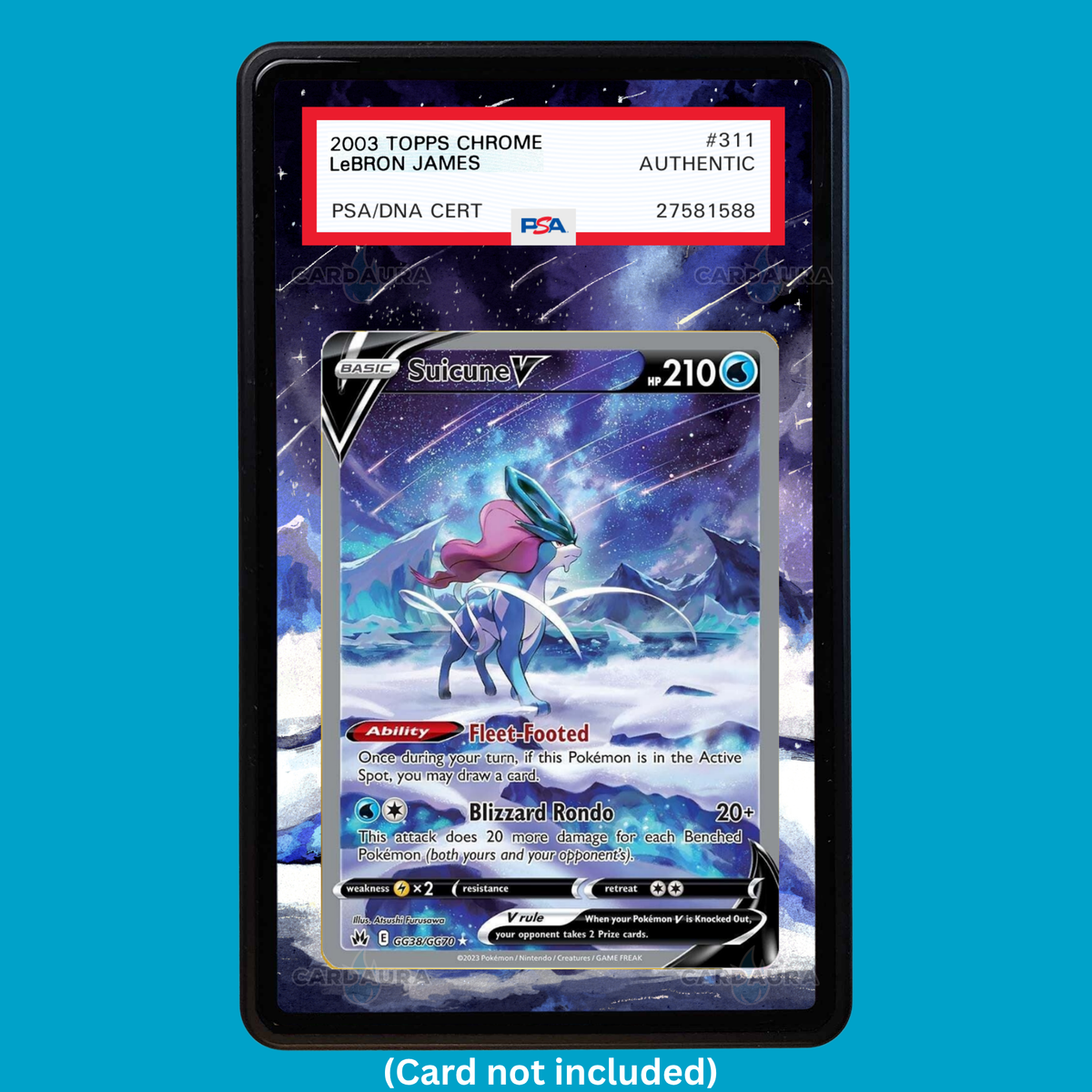 Hand-drawn Suicune GG38/GG70 Crown Zenith extended art display case insert for graded Pokémon cards