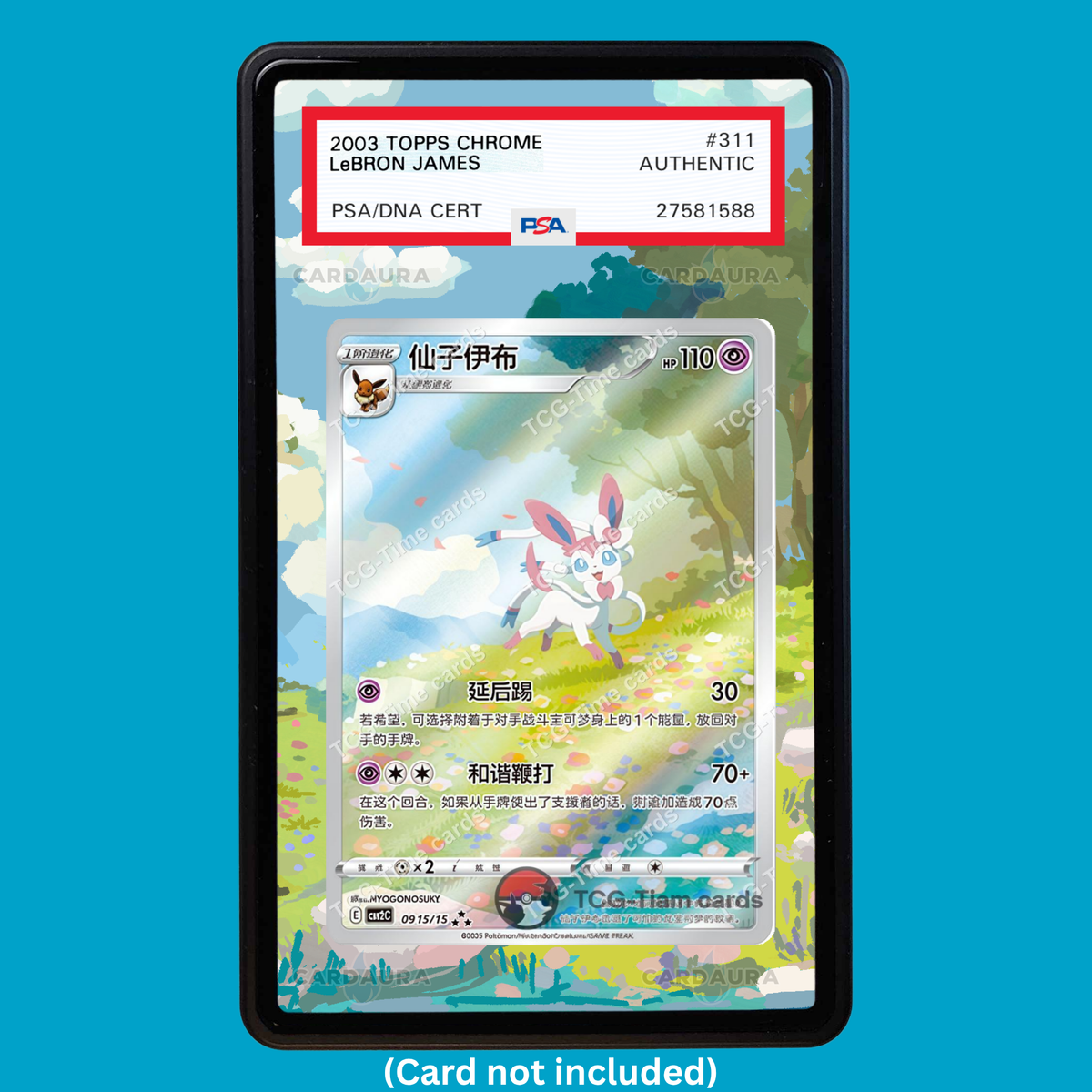 Hand-drawn Sylveon 915 Chinese 151 extended art display case insert for graded Pokémon cards