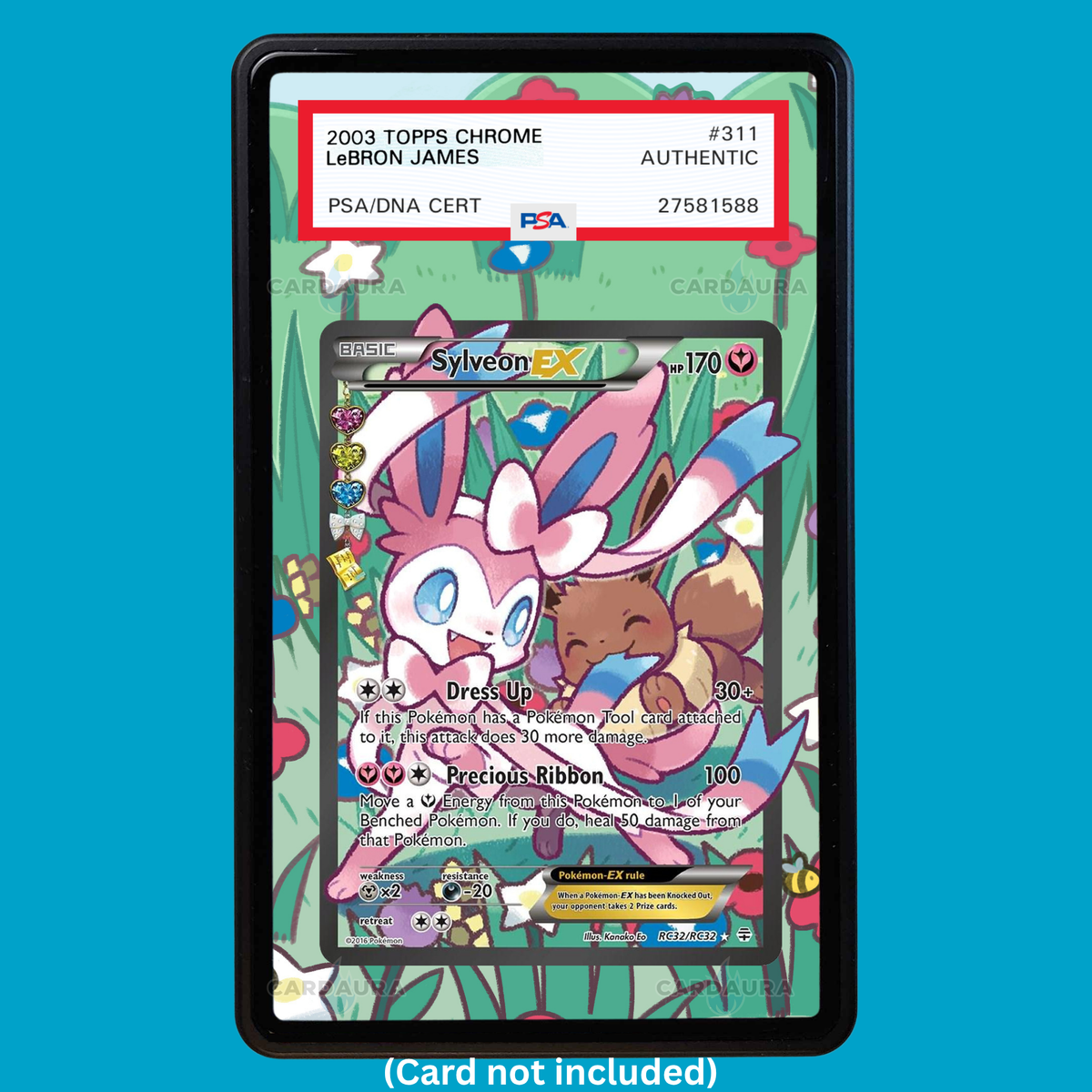 Hand-drawn Sylveon EX RC32/RC32 Generations extended art display case insert for graded Pokémon cards