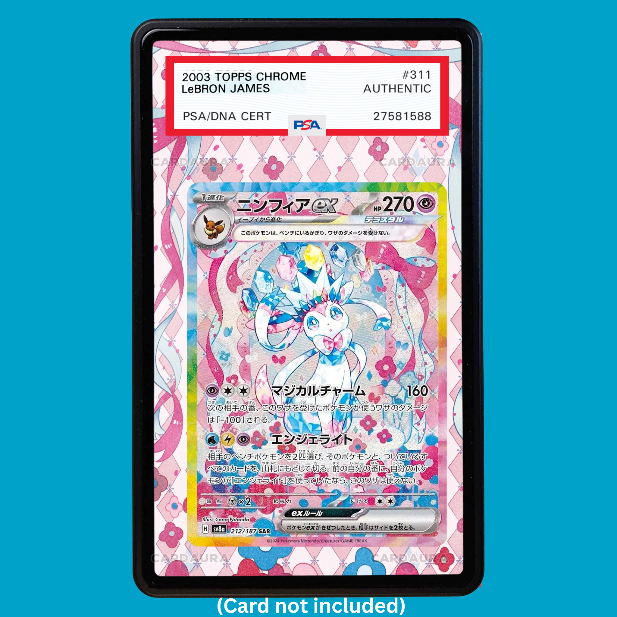 Hand-drawn Sylveon EX 156/131 Prismatic Evolutions extended art display case insert for graded Pokémon cards