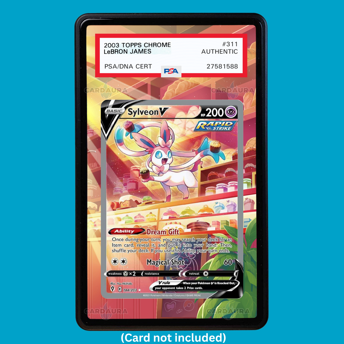 Hand-drawn Sylveon V 184/203 Evolving Skies extended art display case insert for graded Pokémon cards