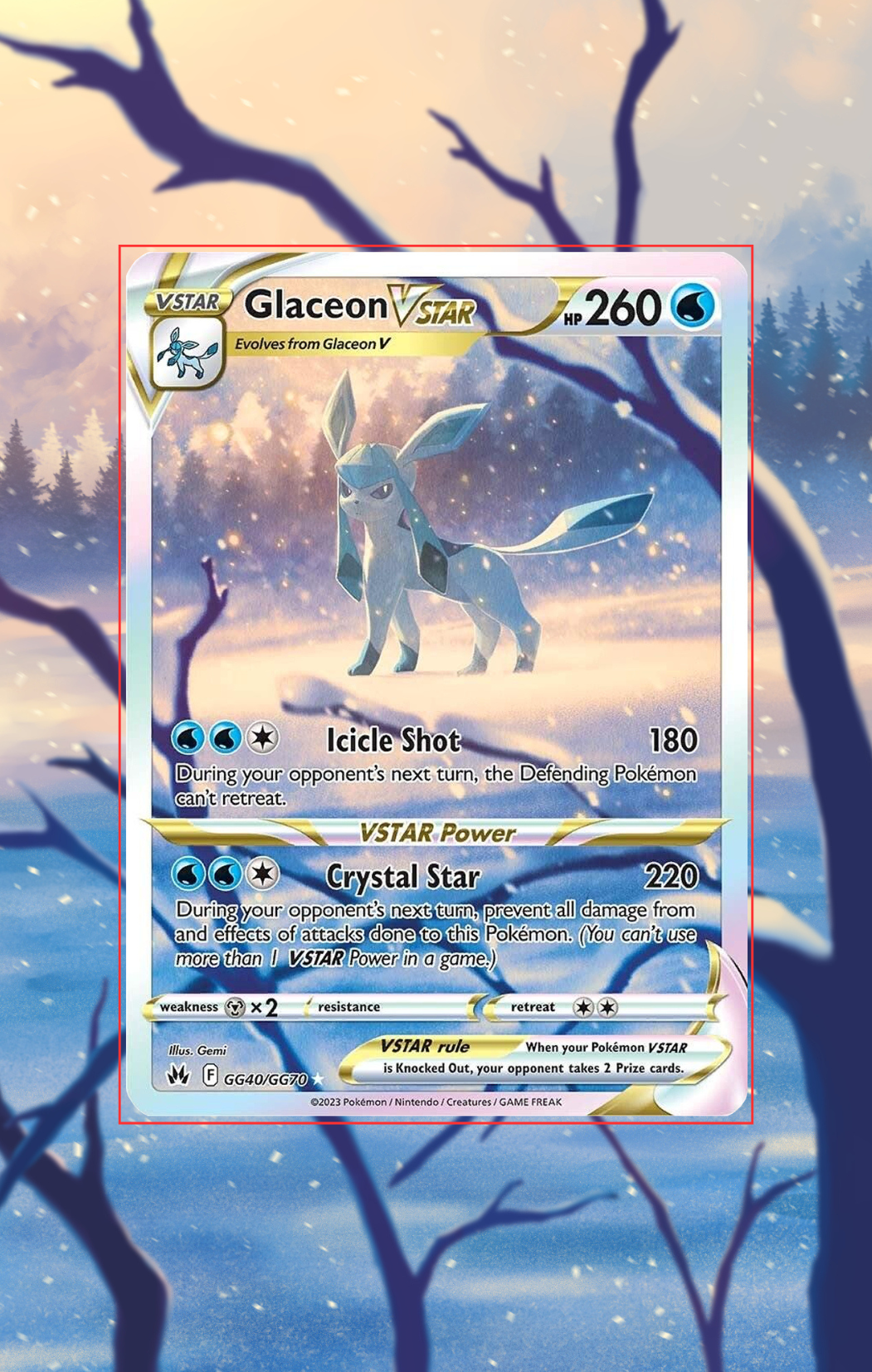 Glaceon VSTAR GG40/GG70 | Crown Zenith CardAura - Extended Art + Display Case (Raw)
