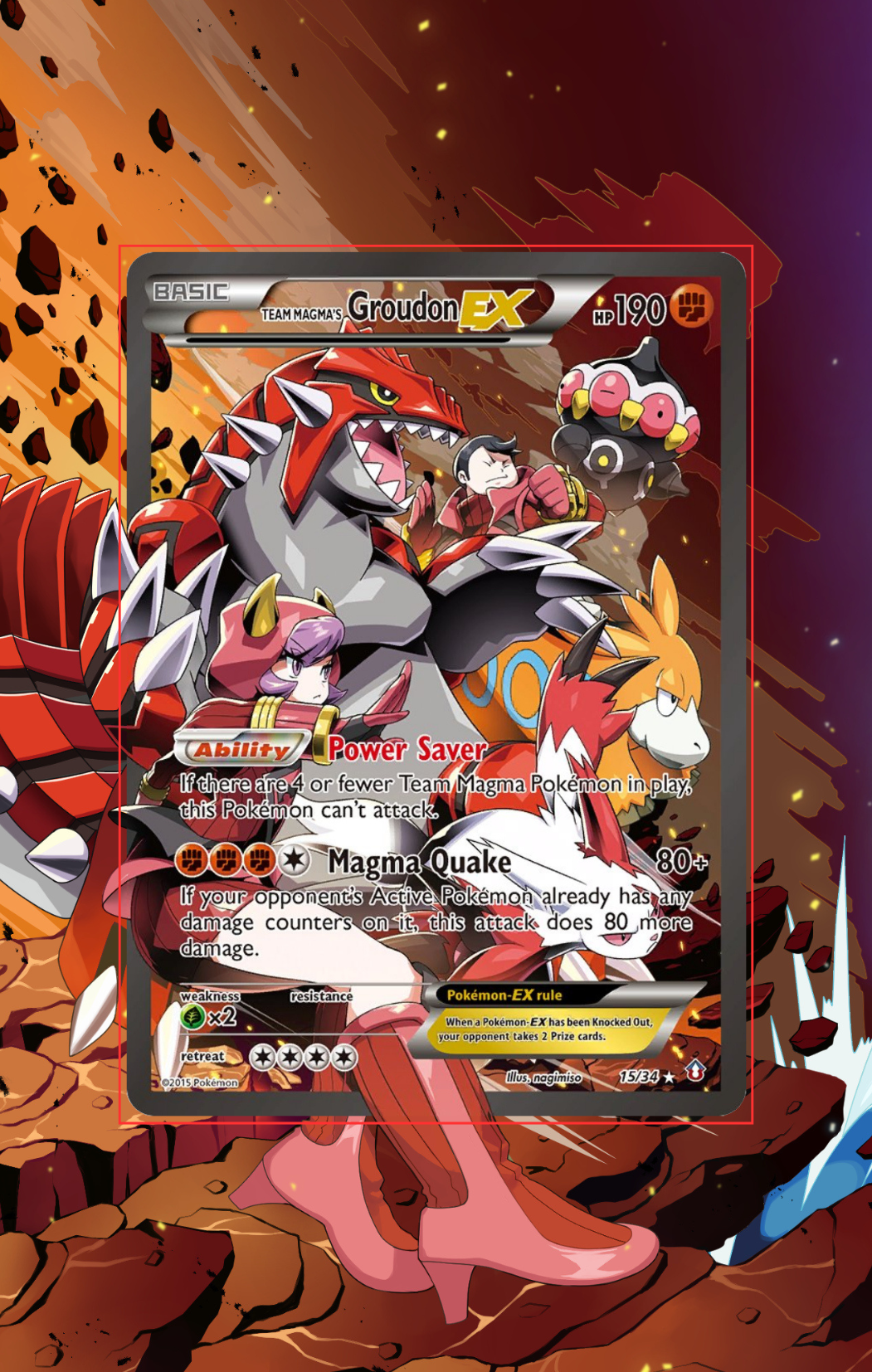 Team Magma's Groudon Ex #15  |  RubySapphire AuraSlab (Graded) Extended Art + Case