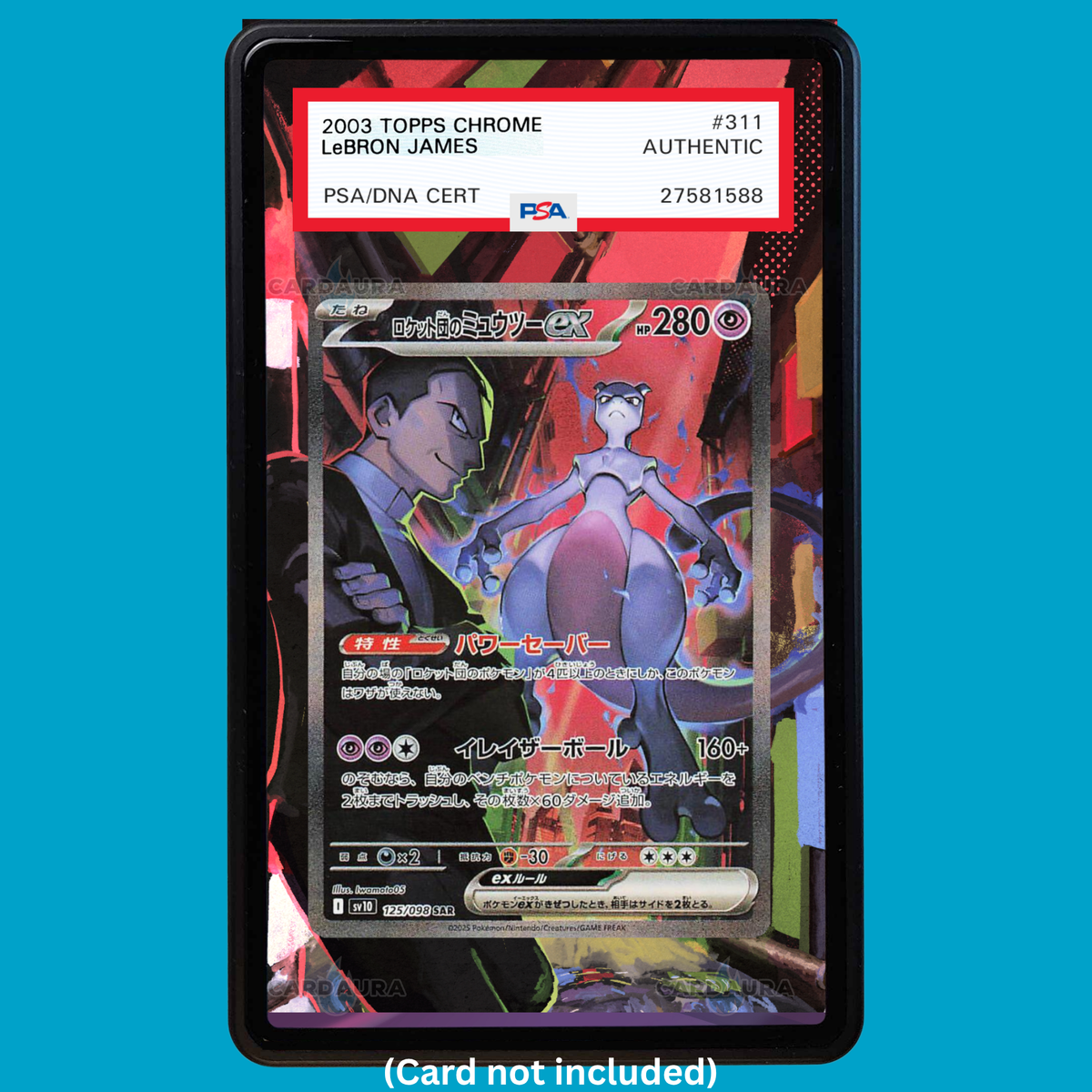 Hand-drawn Team Rocket's Mewtwo ex 231/182 Destined Rivals extended art display case insert for graded Pokémon cards