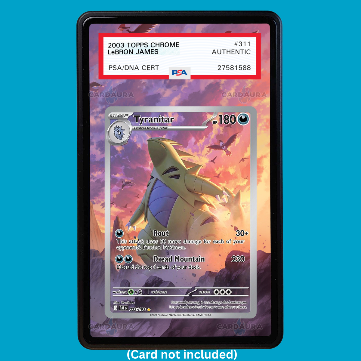 Hand-drawn Tyranitar 222/193 Paldea Evolved extended art display case insert for graded Pokémon cards