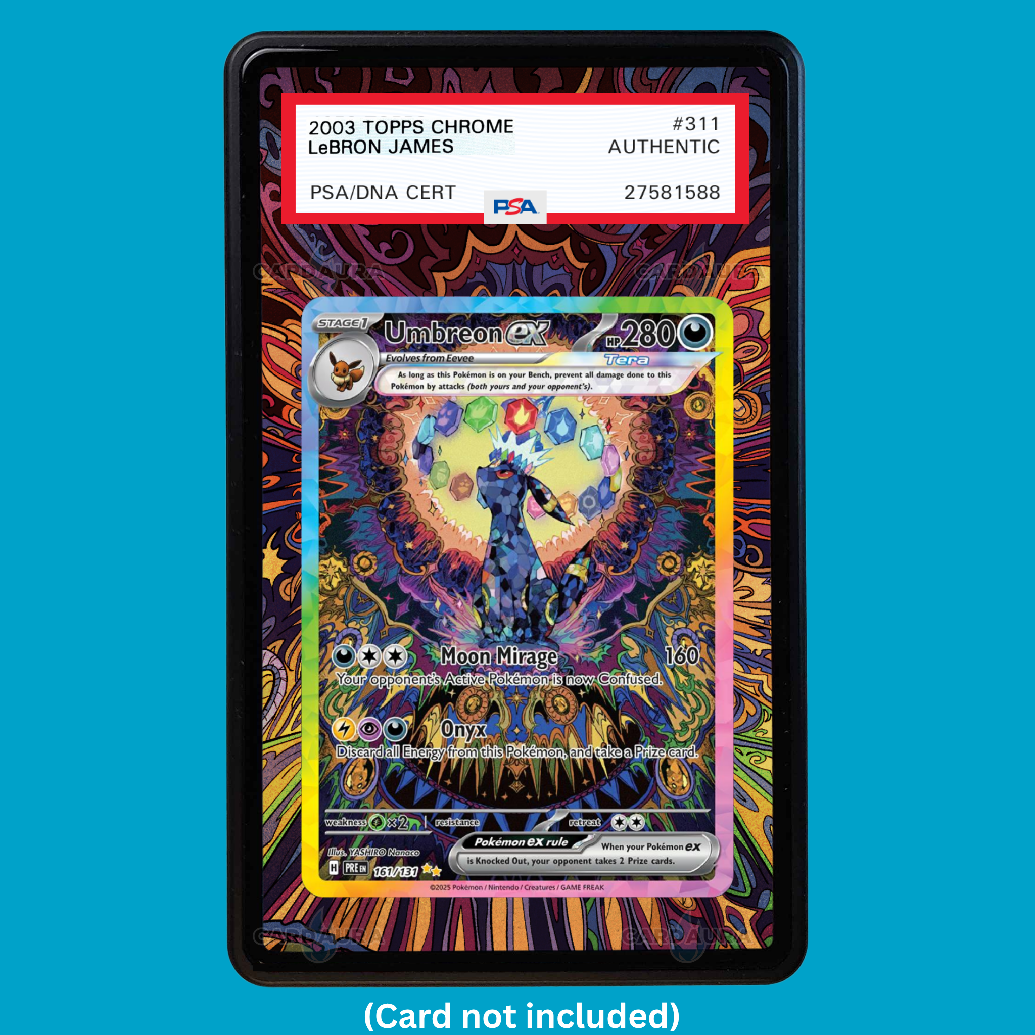 Hand-drawn Umbreon EX 161/131 Prismatic Evolutions extended art display case insert for graded Pokémon cards