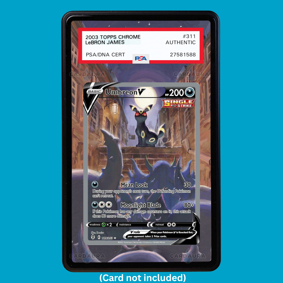 Hand-drawn Umbreon V 189/203 Evolving Skies extended art display case insert for graded Pokémon cards