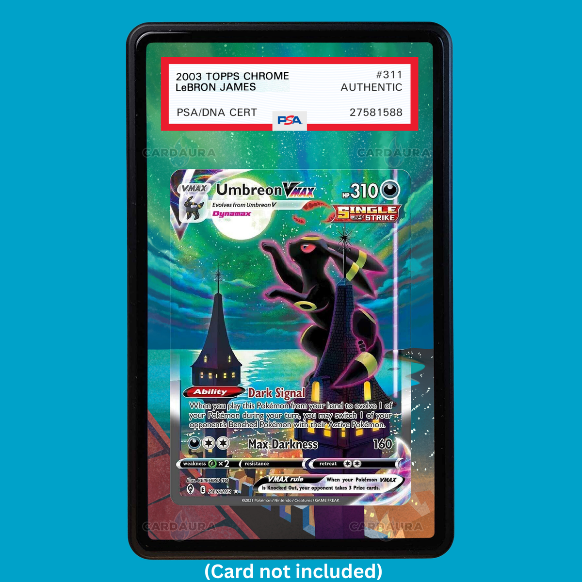 Hand-drawn Umbreon VMAX 215/203 Evolving Skies extended art display case insert for graded Pokémon cards