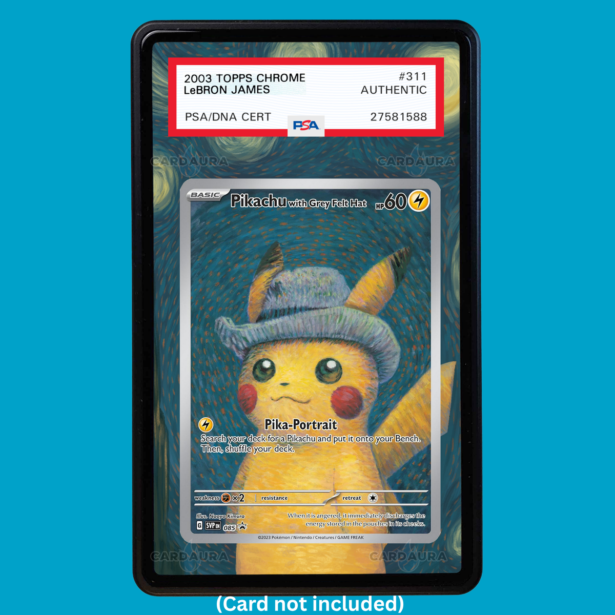 Hand-drawn Pikachu with Grey Felt Hat SVP Promo 85 extended art display case insert for graded Pokémon cards