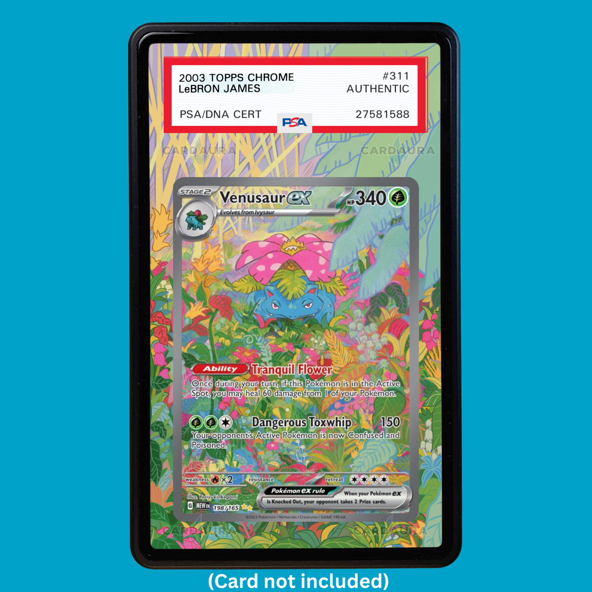 Hand-drawn Venusaur 198/165 Set 151 extended art display case insert for graded Pokémon cards