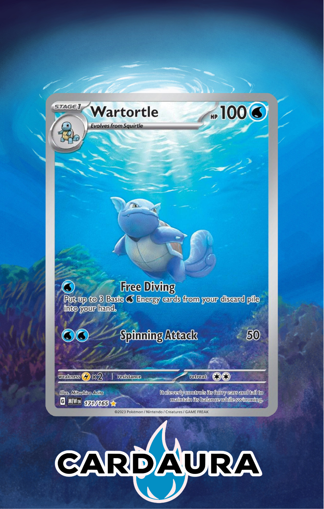 Wartortle 171/165 | 151 CardAura Raw Display Case