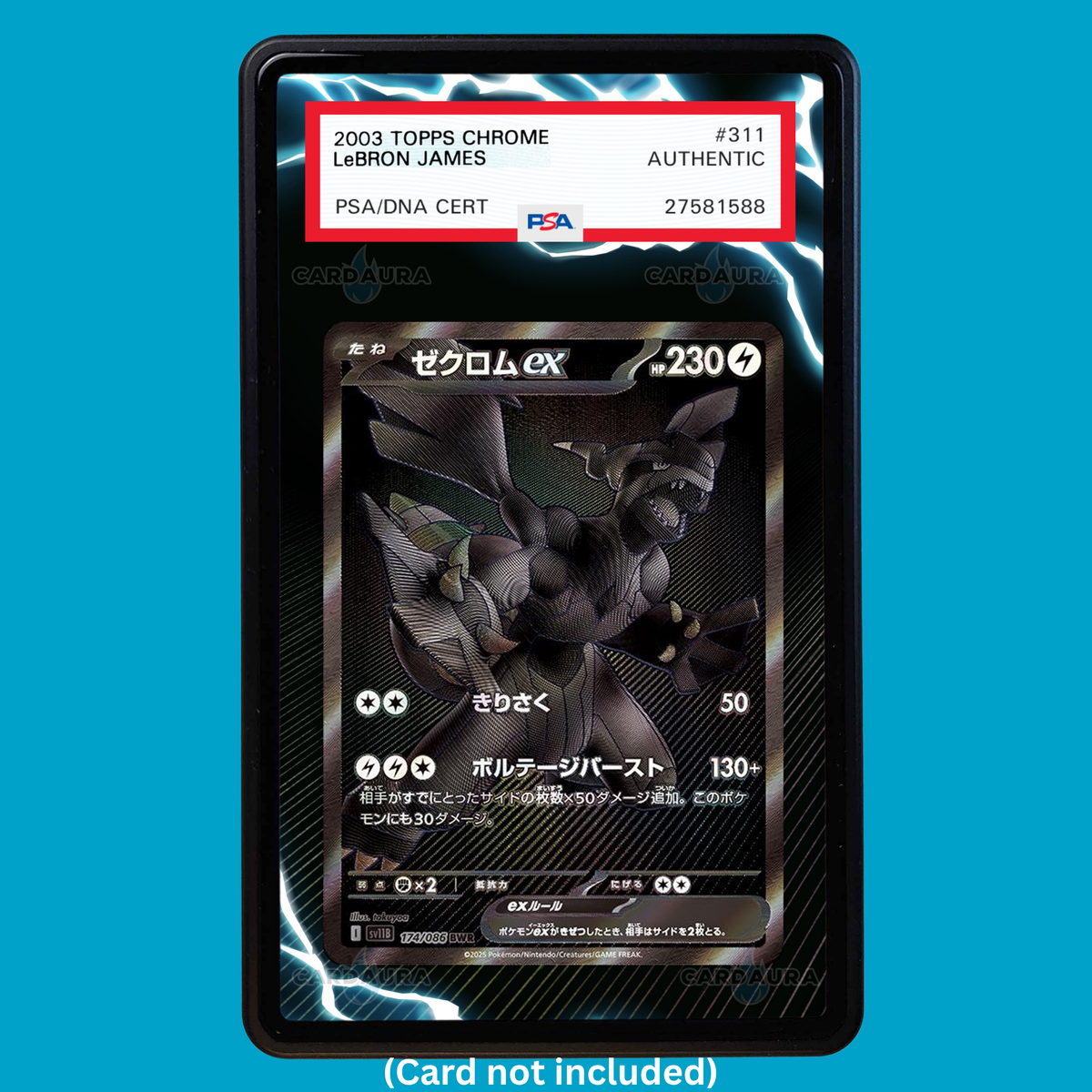 Hand-drawn Zekrom 174/086 Black Bolt extended art display case insert for graded Pokémon cards