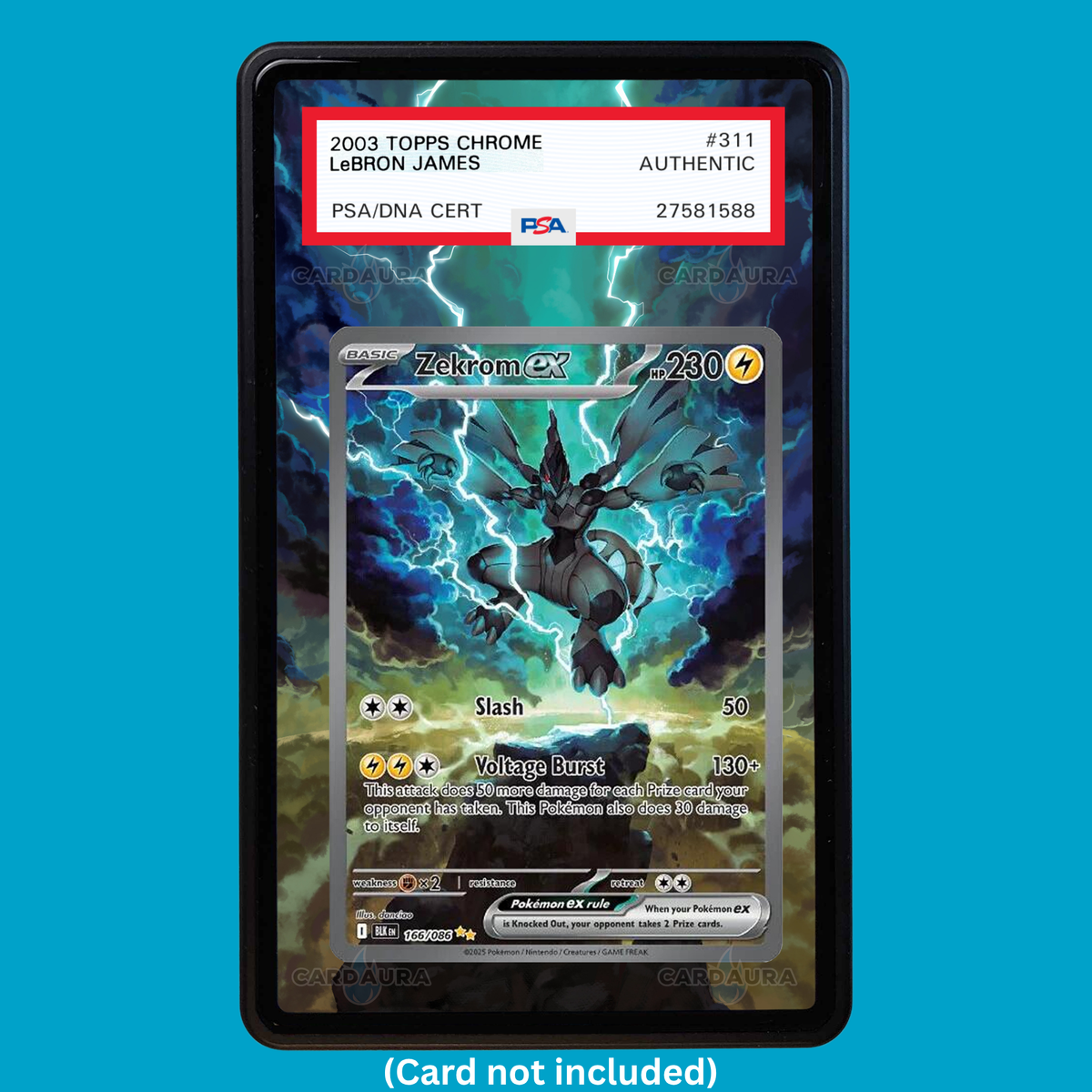Hand-drawn Zekrom EX 166/086 Black Bolt extended art display case insert for graded Pokémon cards