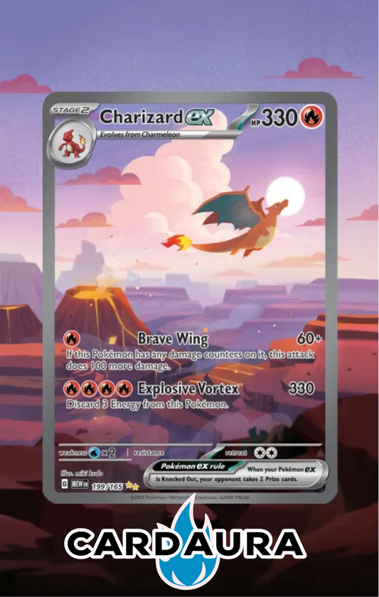 Charizard 199/165 Hand Drawn | 151 CardAura Extended Art Case