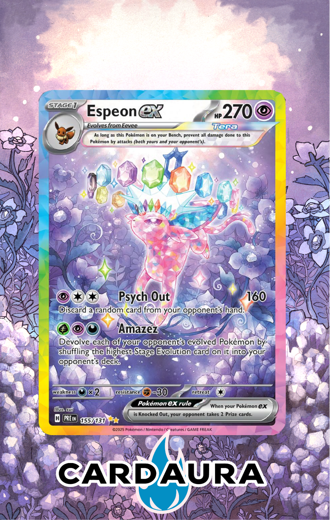 Espeon EX 155/131 Hand Drawn | Prismatic Evolutions CardAura Case